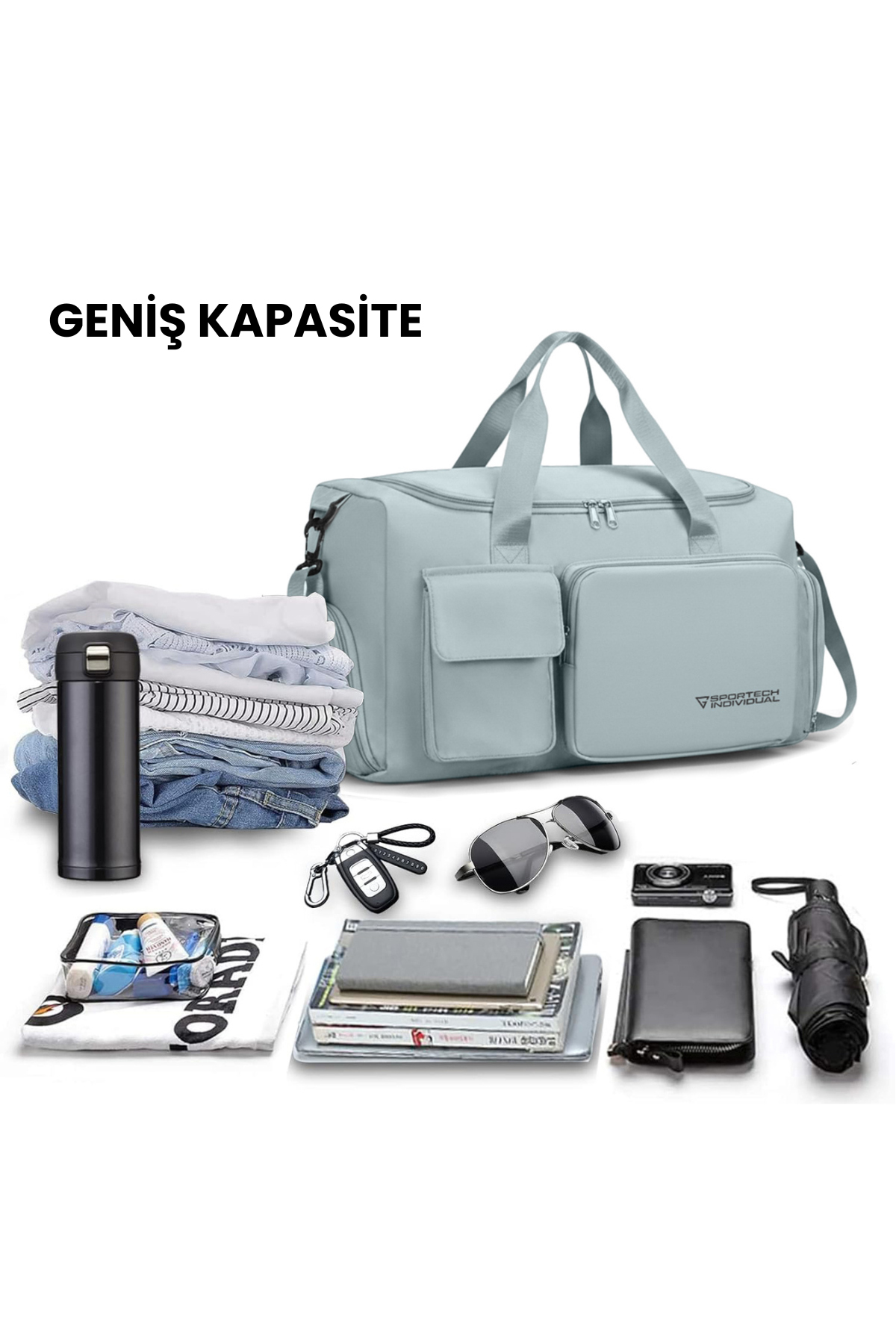 Ghassy Co  Unisex Ayakkabı Bölmeli Askılı Fonksiyonel Cepli Geniş Seyahat Fitness El ve Spor Çantası - Görsel 4