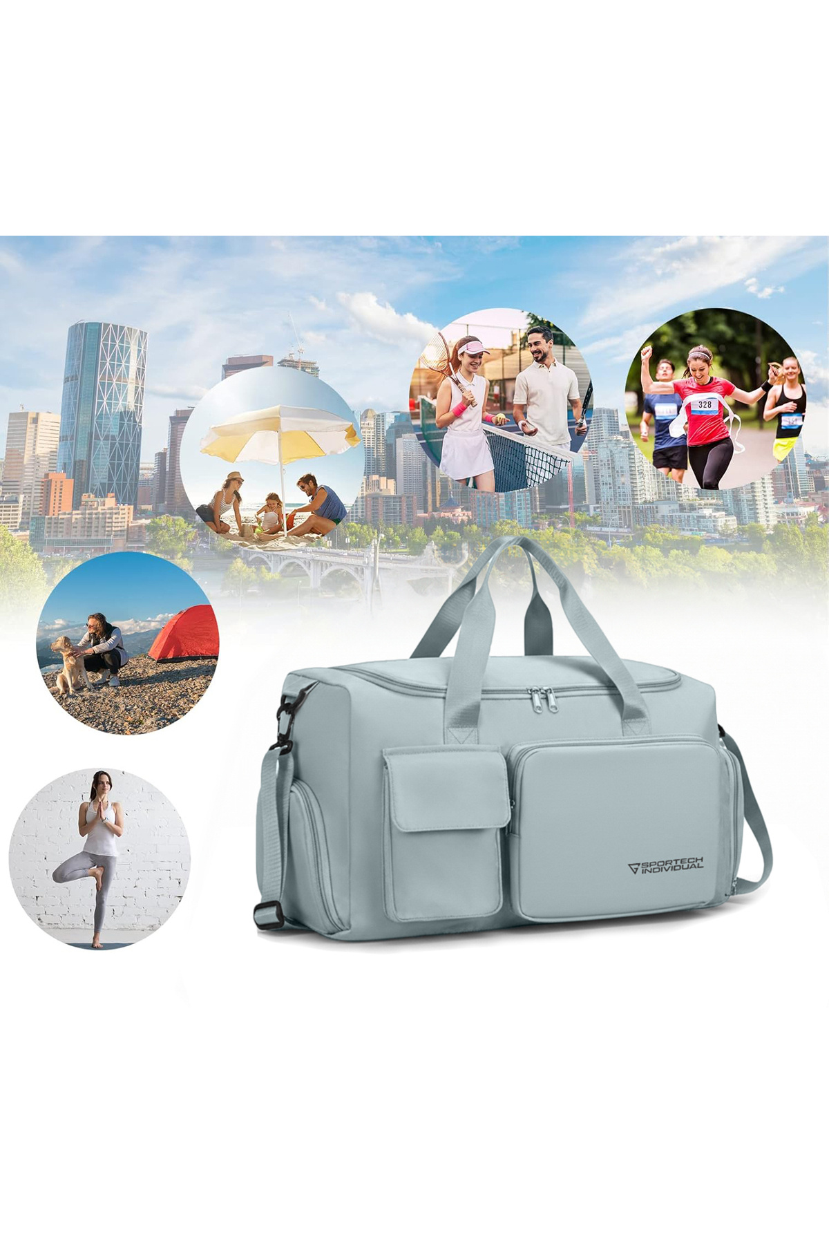 Ghassy Co  Unisex Ayakkabı Bölmeli Askılı Fonksiyonel Cepli Geniş Seyahat Fitness El ve Spor Çantası - Görsel 3