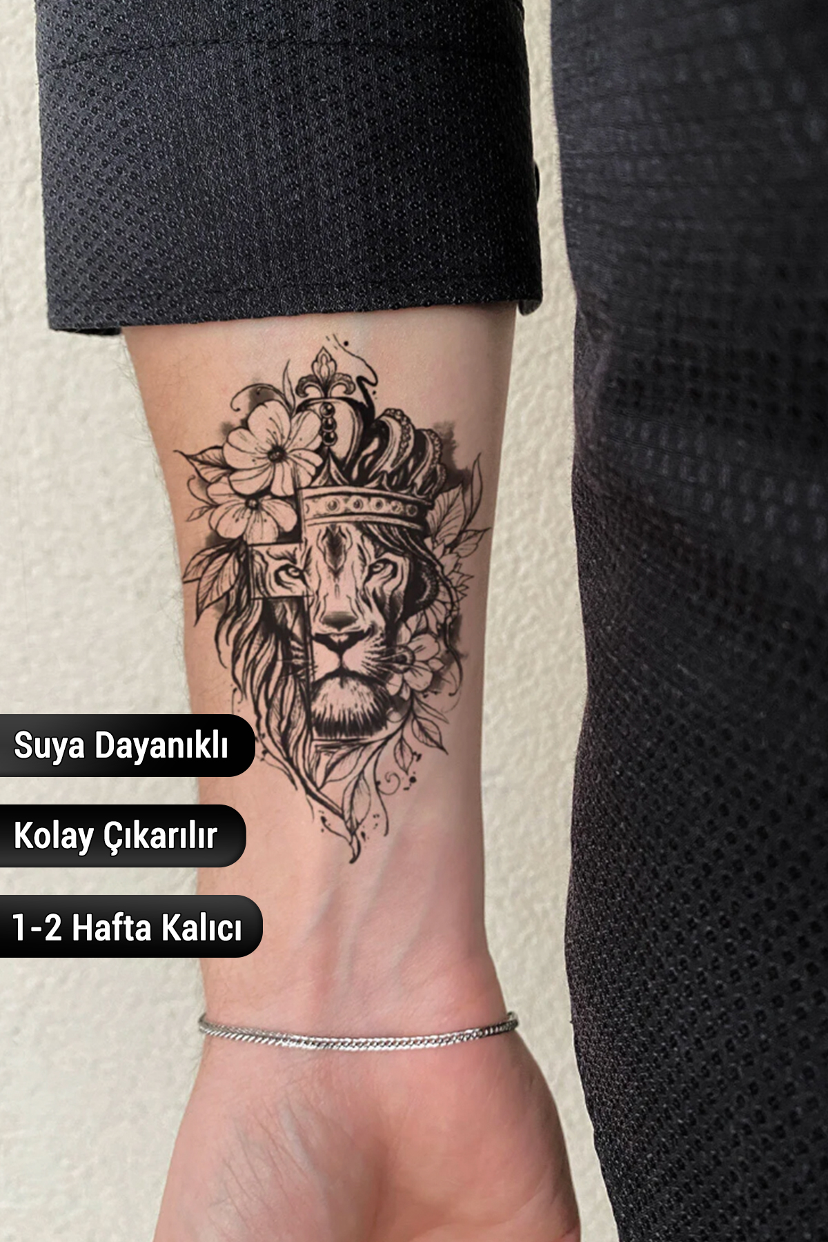 BiWini Aslan Tattoo Geçici Dövme Tattoo Bilek Kol Bacak Ve Göğüs Arası Erkek Kadın
