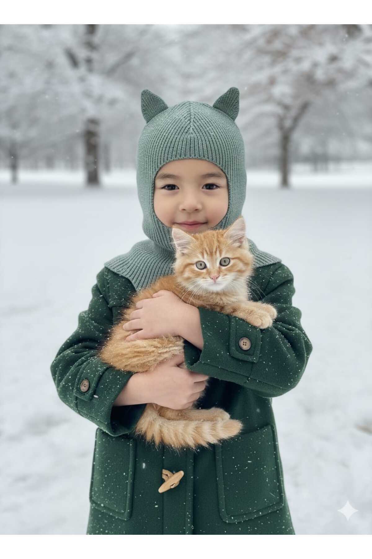 meriç bebe - bütün çocuklar melektir. mrc Kedi Kulaklı Kışlık Balaklava Triko Boyunluklu Bebek Çocuk Şapka Bere Kar Maskesi fotoğrafı 4 (önizleme)