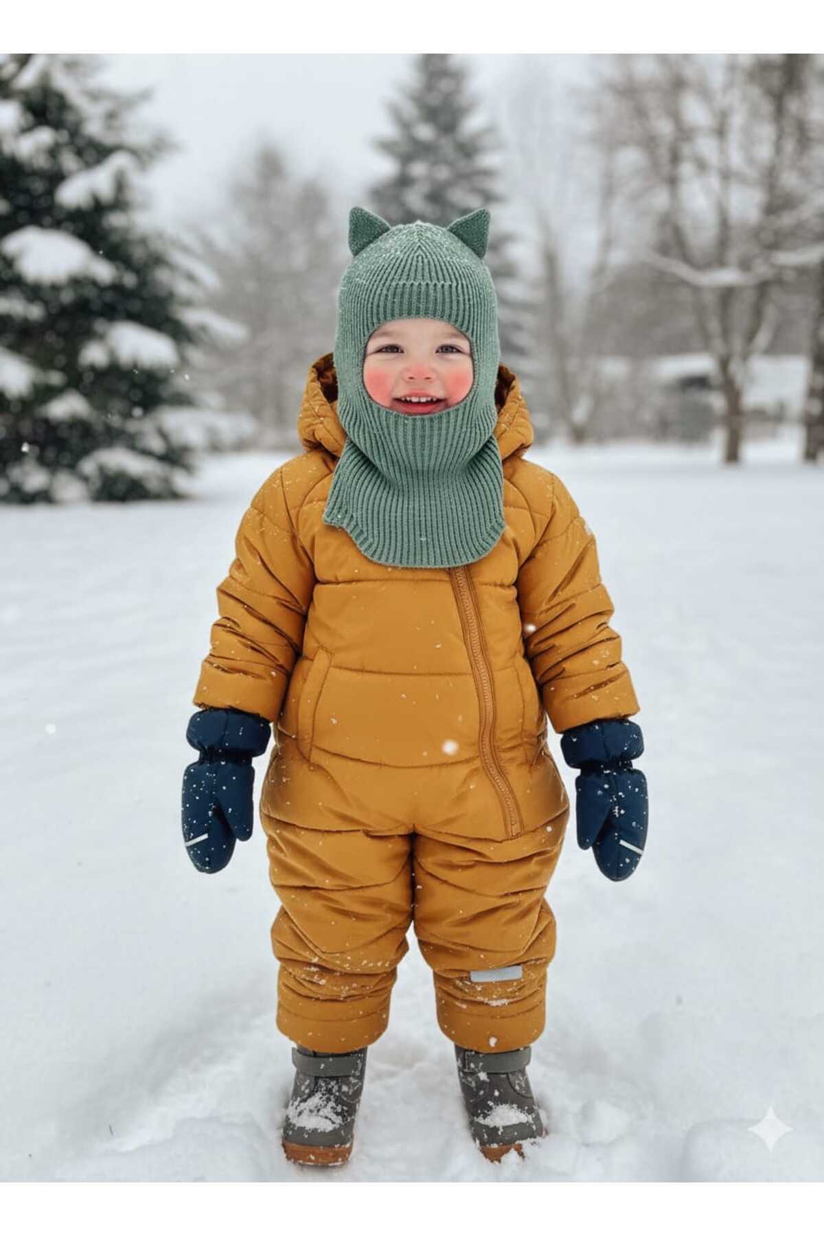 meriç bebe - bütün çocuklar melektir. mrc Kedi Kulaklı Kışlık Balaklava Triko Boyunluklu Bebek Çocuk Şapka Bere Kar Maskesi fotoğrafı 5 (önizleme)