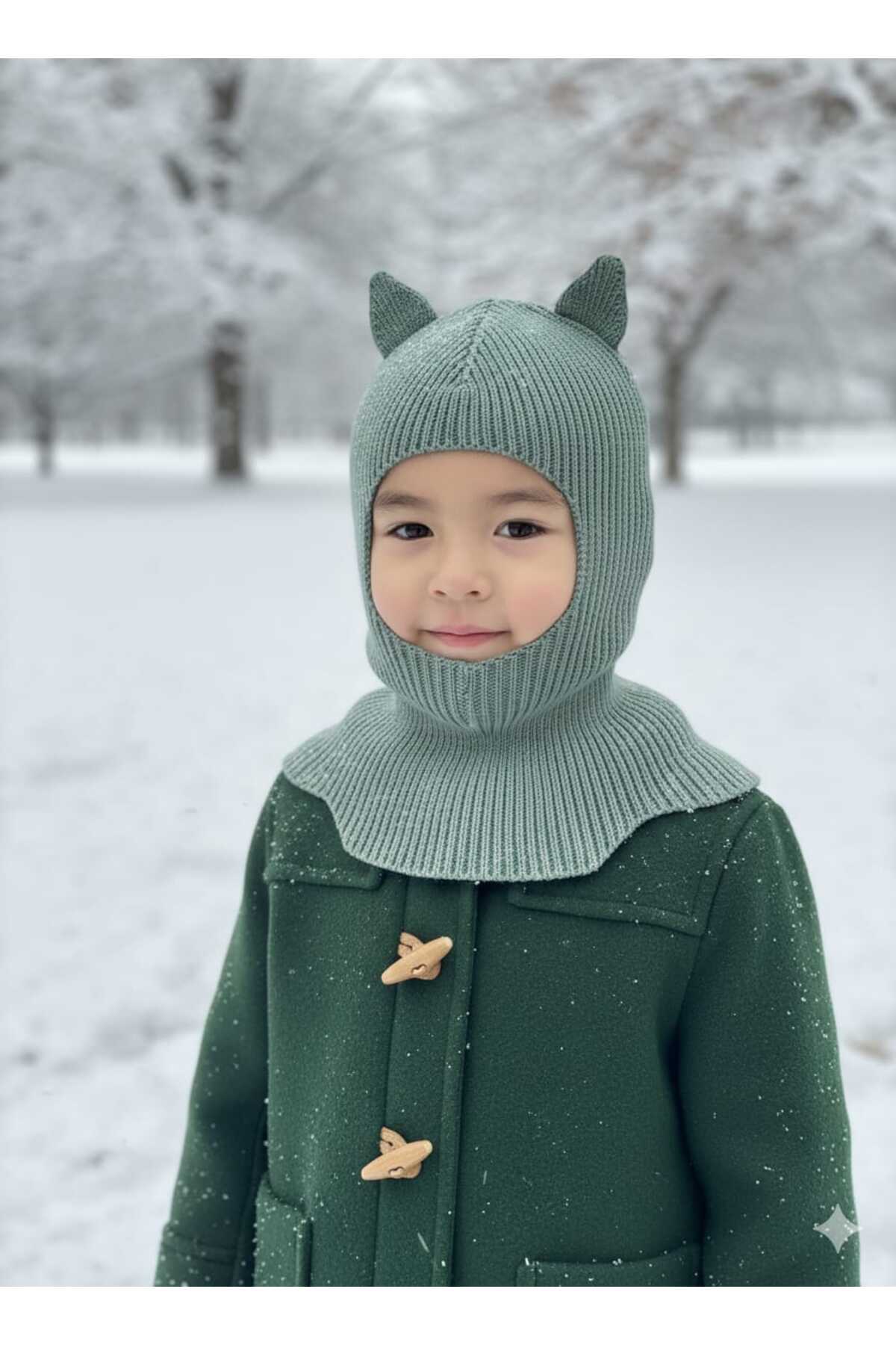 meriç bebe - bütün çocuklar melektir. mrc Kedi Kulaklı Kışlık Balaklava Triko Boyunluklu Bebek Çocuk Şapka Bere Kar Maskesi fotoğrafı 3 (önizleme)