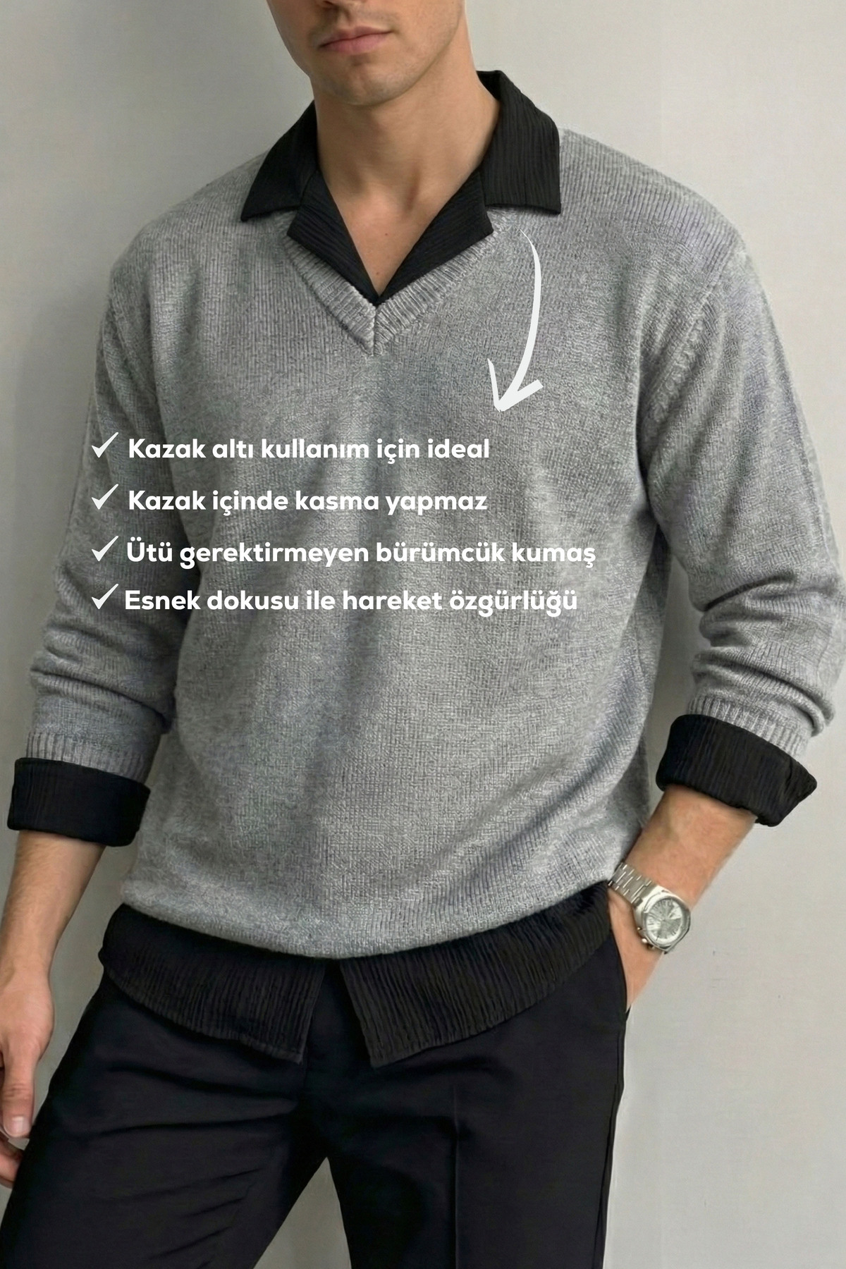ECOTİQUE  Erkek İnce Terletmez Oversize Siyah Bürümcük Kumaş Ütü Gerektirmez Gömlek Yeni Sezon - Görsel 6