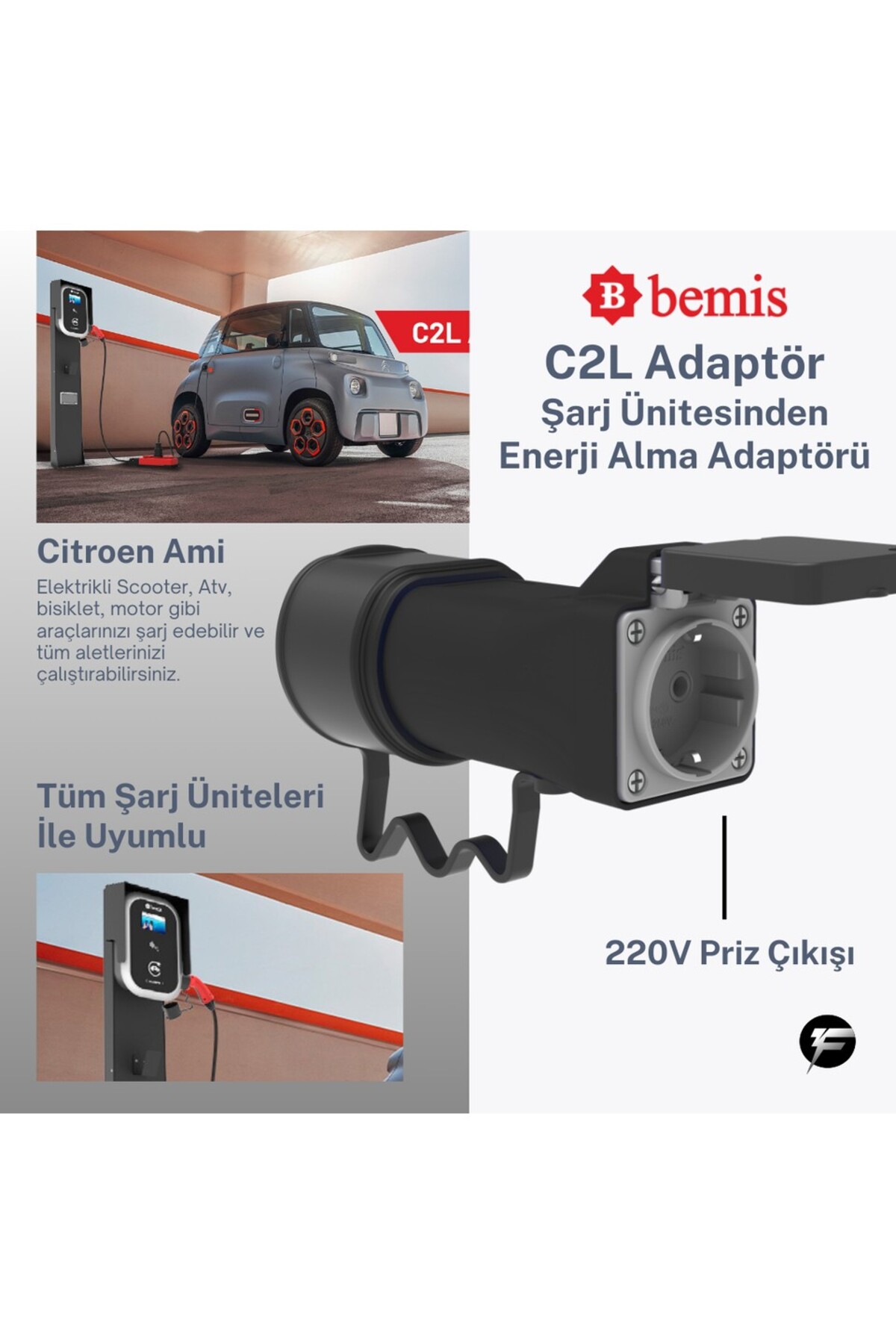 Bemis C2L (Charger to Load) Elektrikli Araç Şarj Uyumlu Kablosuz