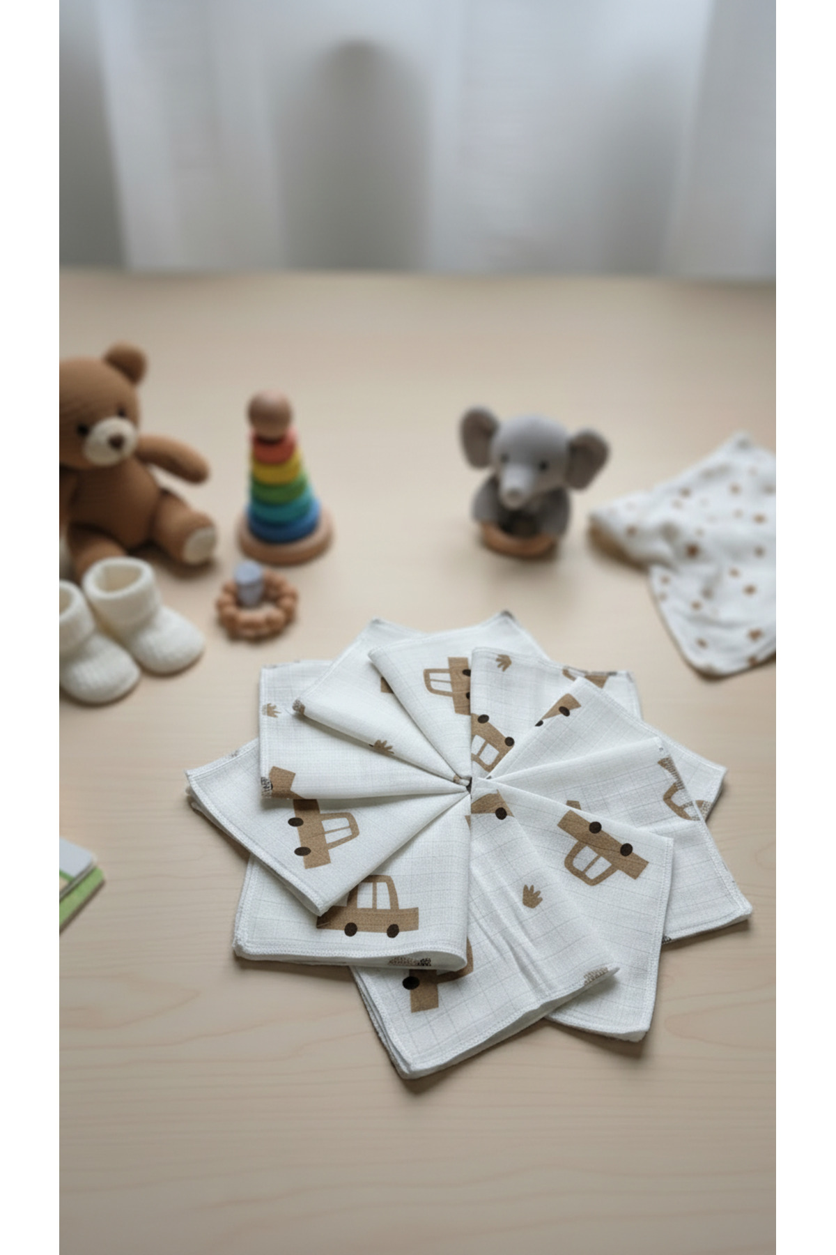 Deko Dekor 10'lu Desenli Müslin Bebek Ağız Mendili %100 Pamuk 25x25 Cm