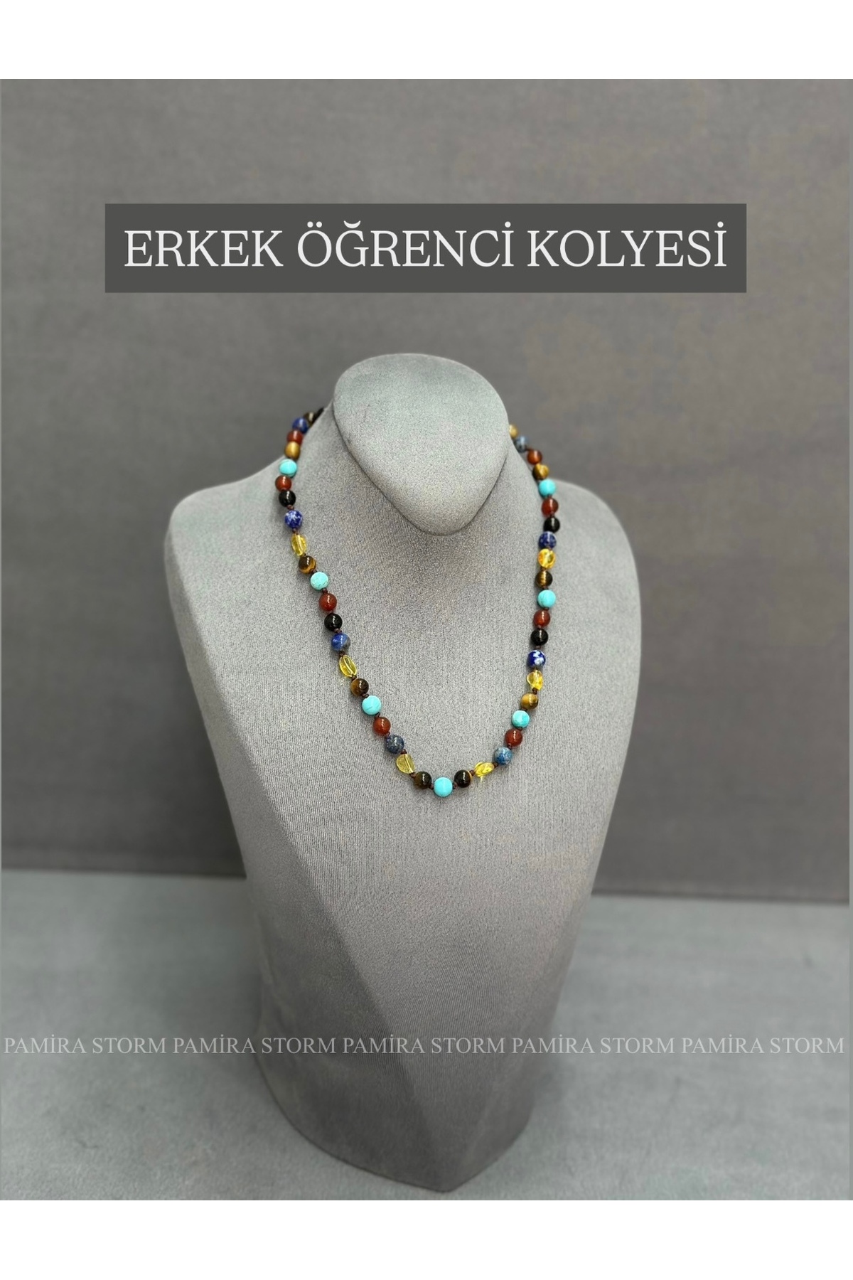 NATURAL STONE STUDENT SUCCESS FOCUS NECKLACE - CAPPUCCINO - LAPİS- AMBER- TURQUOISE-AGATE-ONIX