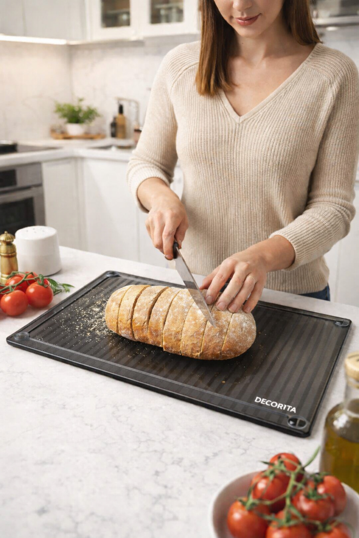 Decorita Kanallı Cam Kesme Tahtası - Cam Kesme Tablası | Füme Cam | 25cm X 35cm | Patentli Ürün