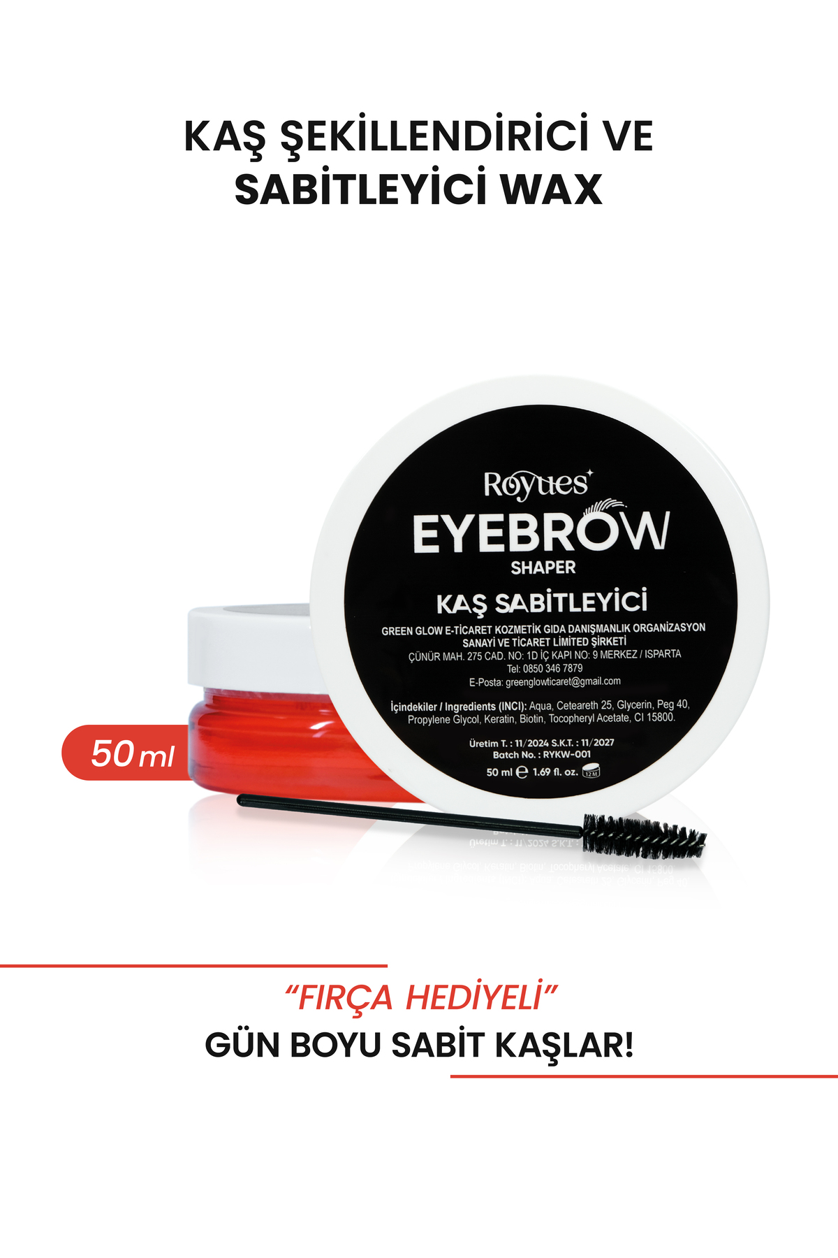 Royues Kaş Sabitleyici Wax Şekillendirici Parlatıcı Lifting Etkili Hacim Verici 8 Saat Etkili 50ml