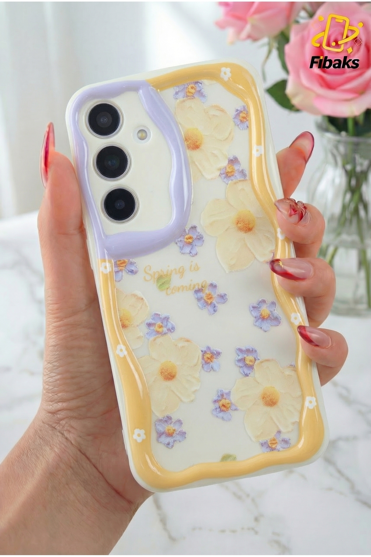Galaxy A25 Case Design Patterned Camera Protected Daisy Flower Color Silicone Cover