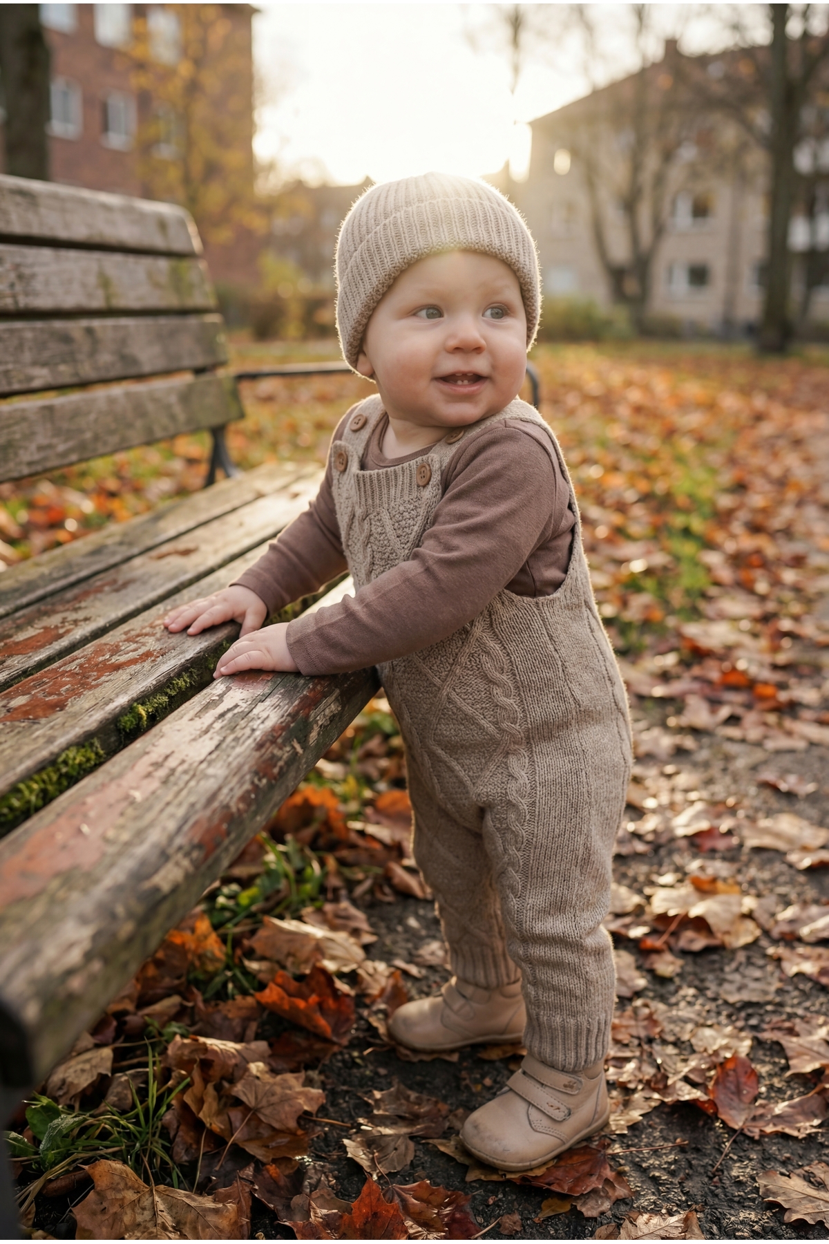 Babily Ayarlanabilir Askılı Selanik Örgü Şapkalı Triko Tulum Salopet Bebek fotoğrafı 6 (önizleme)
