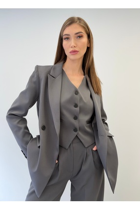 ossons Limited Edition Kadın Ceket Yelek Palazzo Pantolon 3’lü Takım – Ofis &...