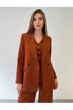 ossons Limited Edition Kadın Ceket Yelek Palazzo Pantolon Kiremit 3’lü Takım ...