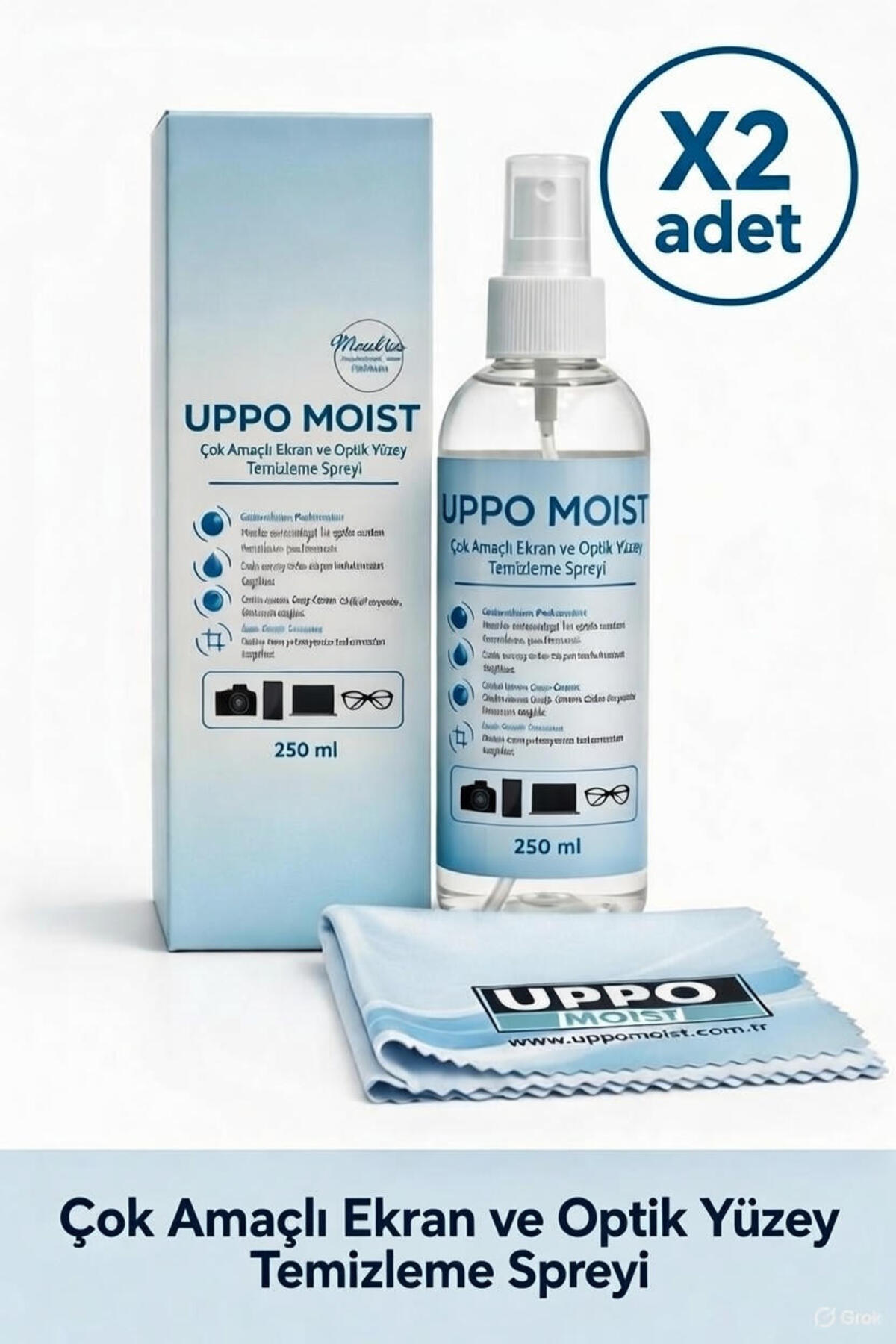 UPPO MOİST Çok amaçlı 250 ml anti-statik koruma ekran ve parlak optik yüzey temizleme spreyi seti