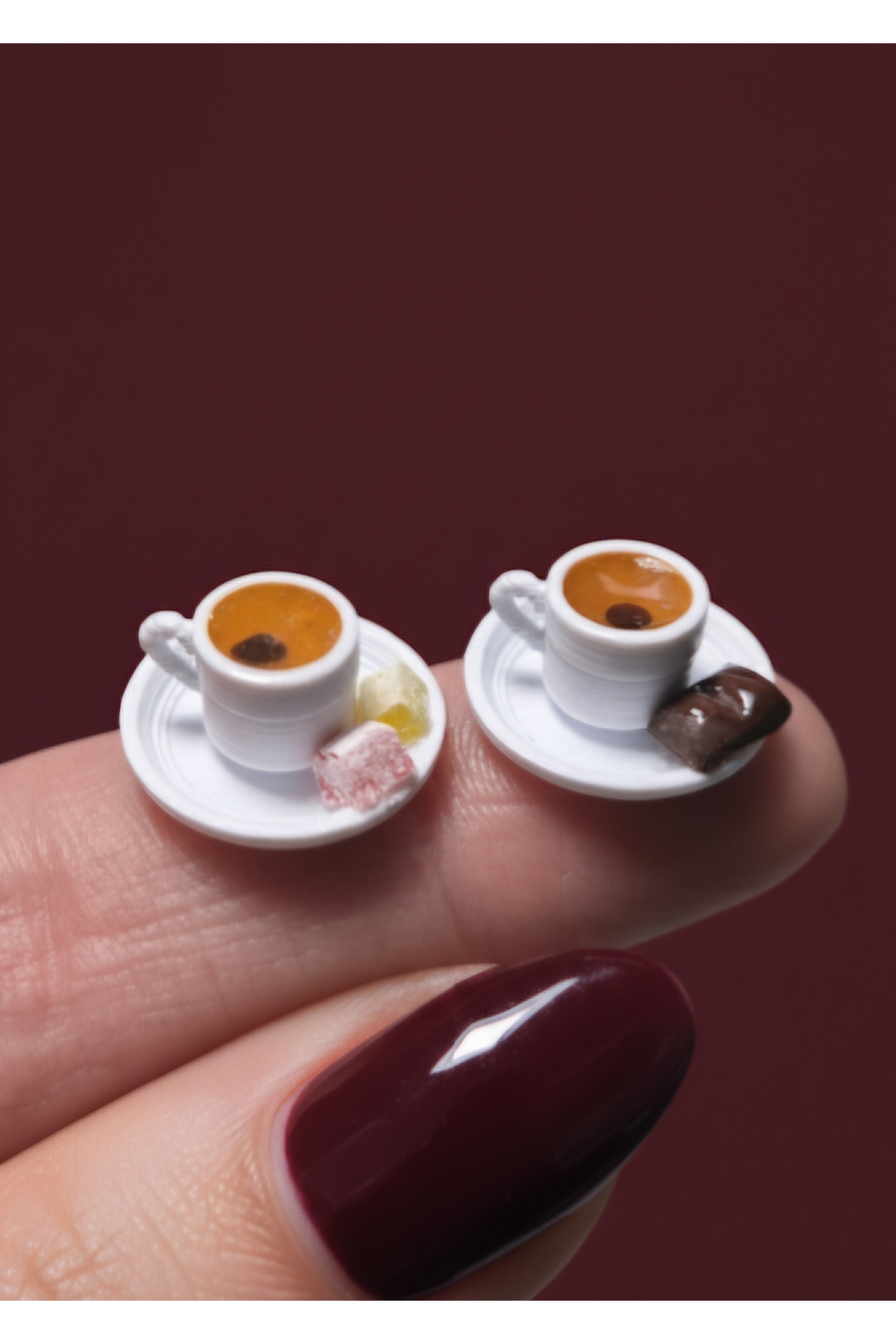 Minyatür Dünyam Minyatür Türk Kahvesi Fincanı Seti 2’li – 3D Baskı El Yapımı Lokum & Çikolata Detaylı Telefon Süsü