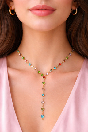 Markasız ucuz Renkli Kalp Şeklinde Y Kolye Kadın Kolye