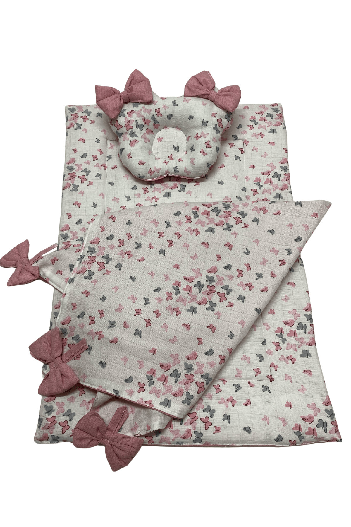 Happy Baby Dikiş Atölyesi Fiyonk Detaylı 3'lü Taşınabilir Alt Açma Seti Bebek Bakım Minderi Müslin Pamuklu Kumaş Yenidoğan fotoğrafı 2 (önizleme)