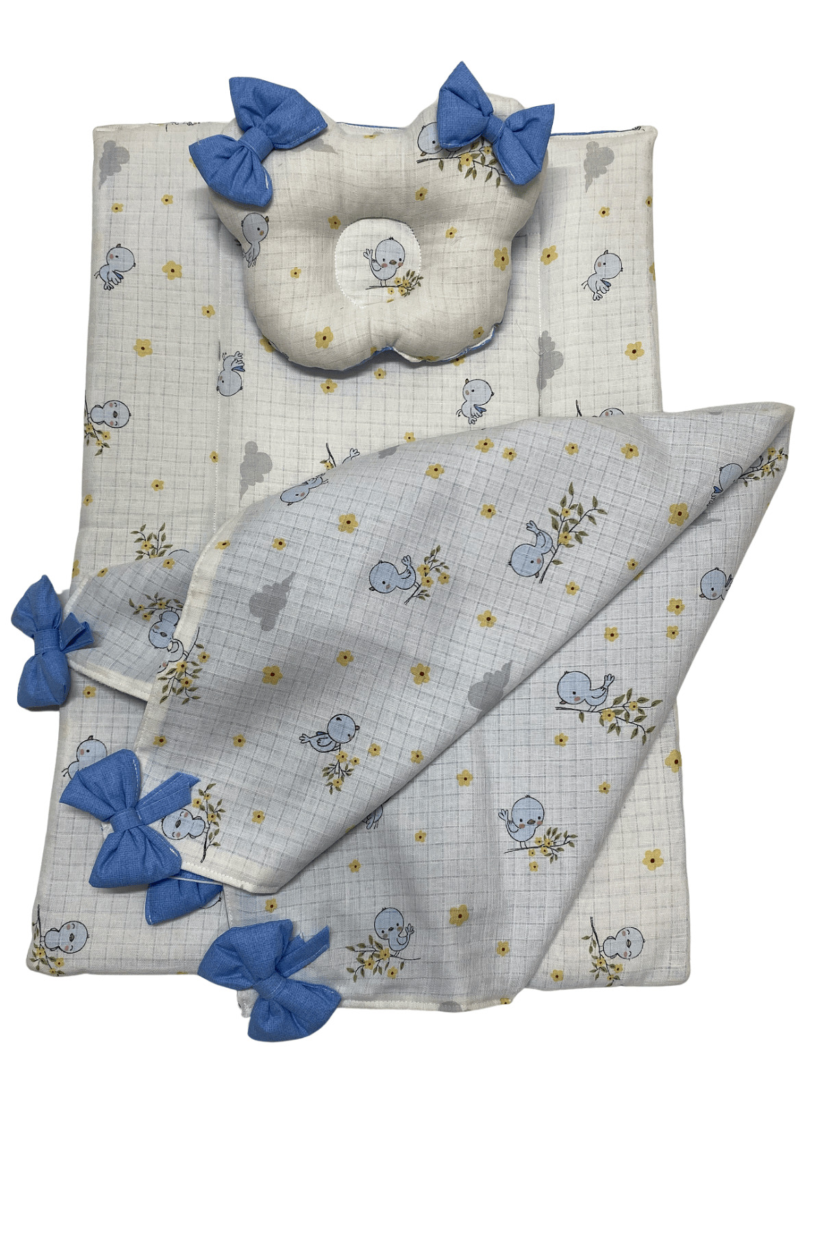 Happy Baby Dikiş Atölyesi Fiyonk Detaylı 3'lü Taşınabilir Alt Açma Seti Bebek Bakım Minderi Müslin Pamuklu Kumaş Yenidoğan fotoğrafı 2 (önizleme)