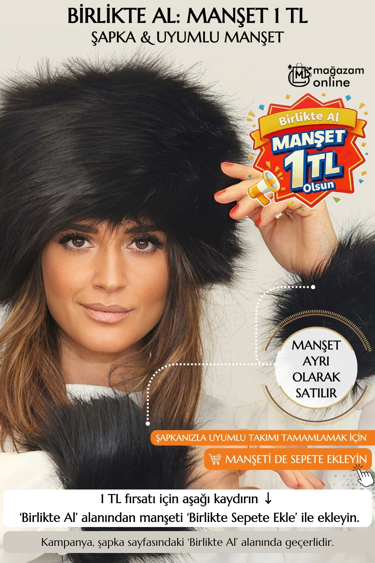 Mağazam Online Rus Tarzı Uzun Tüylü Trend Kalpak Şapka Kışlık Peluş Vegan Suni Kürk - Siyah