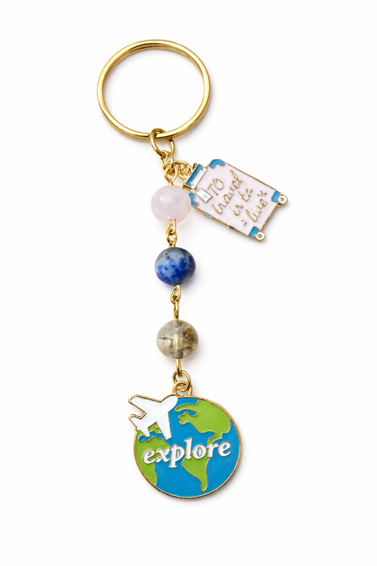 Traveler Manifest Natural Stone Keychain (Citrine-Pink Quartz-Lapis Lazuli) (Fertility-Love-Love-Contact)