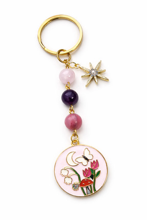 Sunshe Atelier Kutup Yıldızı Çiçek Doğaltaş Anahtarlık(PembeKuvars(Aşk,Sevgi)...