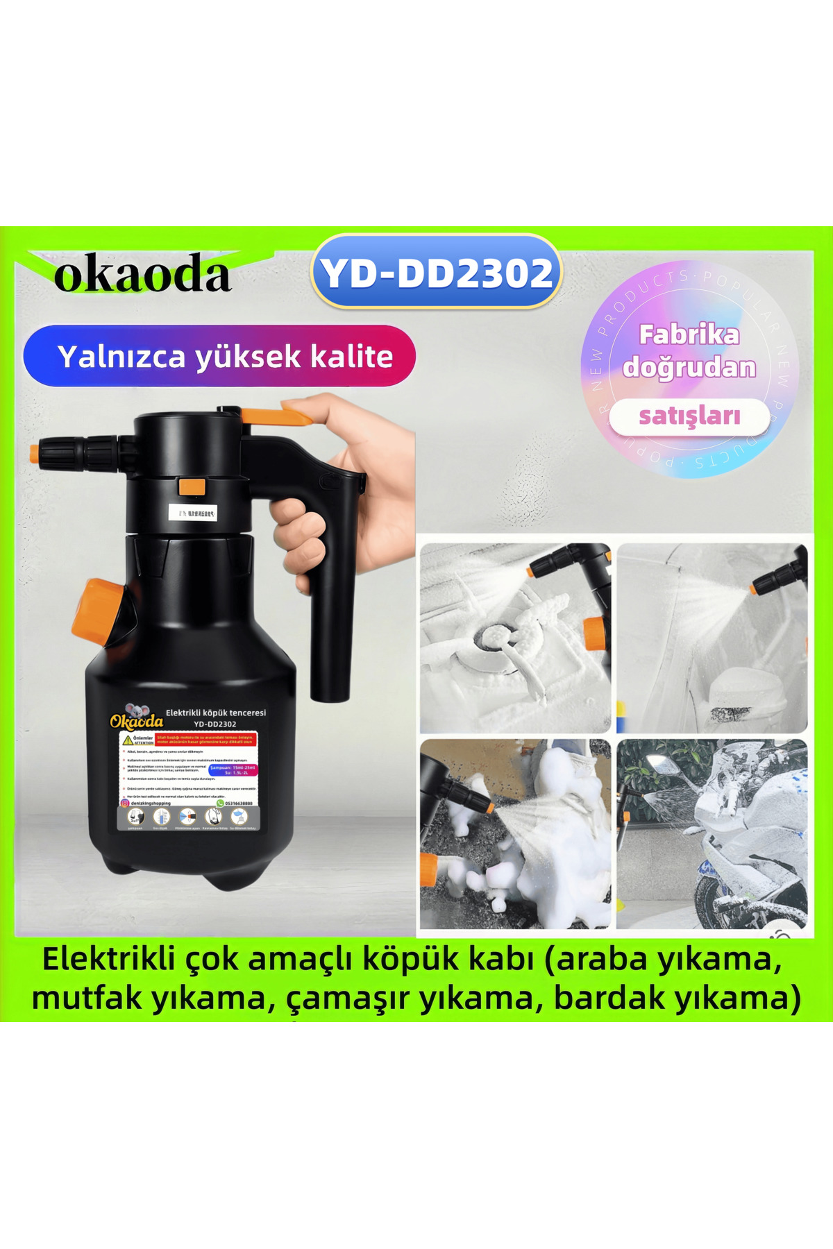 okaoda Şarj Edilebilir Otomatik Yüksek Basınçlı Ev Tipi Araba Yıkama Temizleme Köpük Püskürtücü