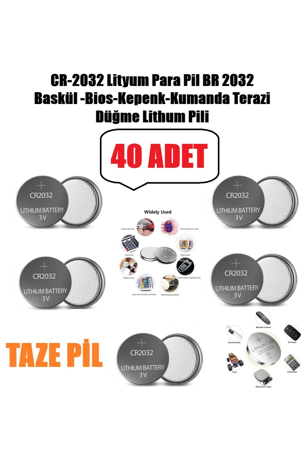 40 Adet Cr2032 Lityum Para Pil DR2032 Baskül-Bios-Kepenk-Kumanda Terazi Yuvarlak Düğme Lithum Pil