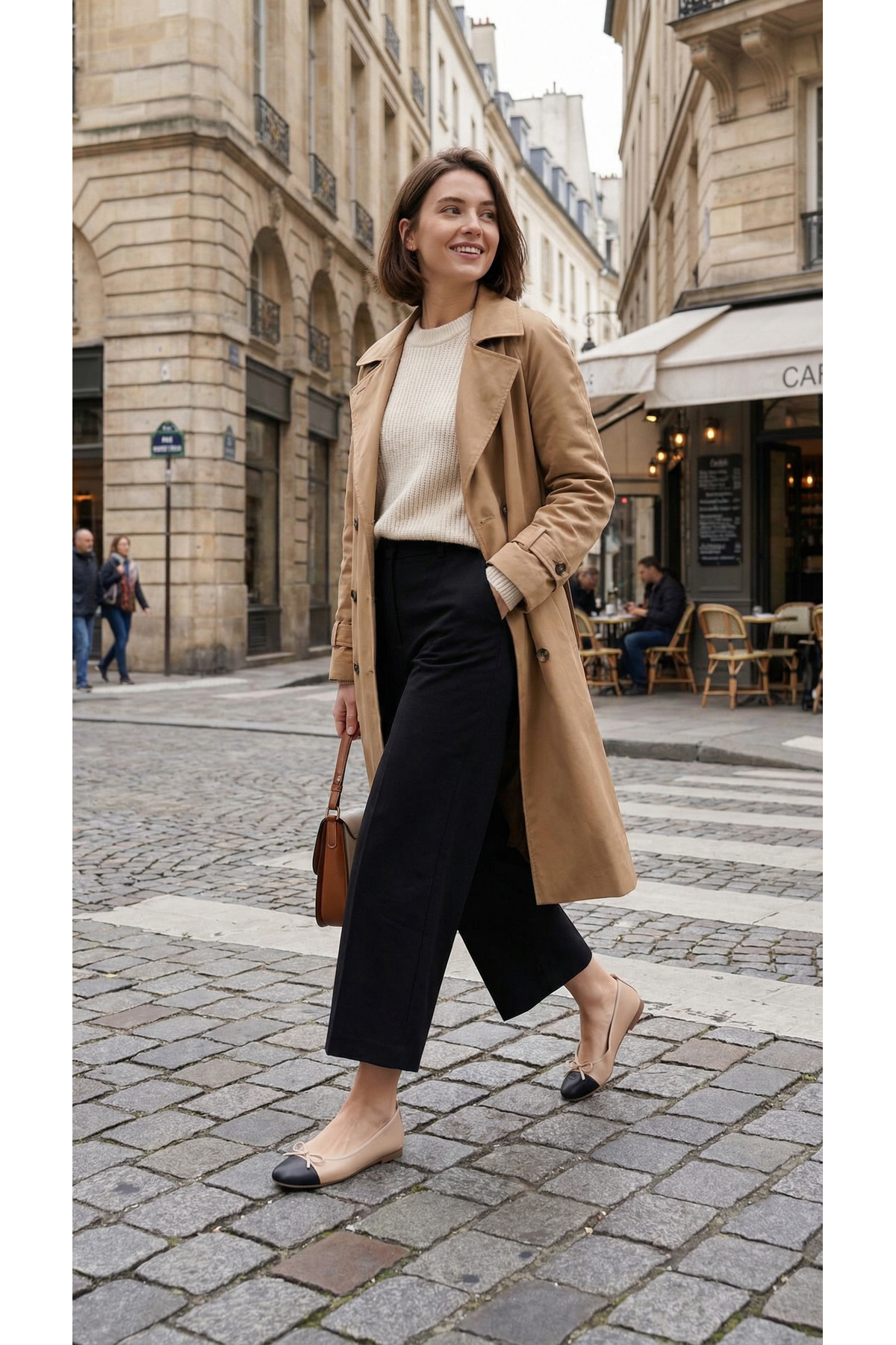 Ayakkabı Delisiyim  Bej Siyah Deri Kadın Babet Fiyonk Tokalı Yuvarlak Burun Rahat Kaymaz Tabanlı Ayakkabı Emma