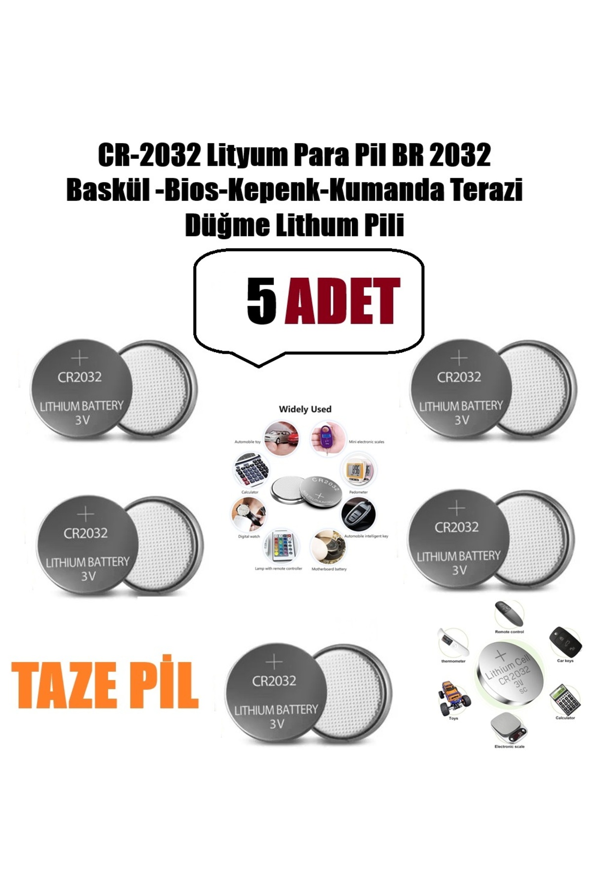 Taze Cr-2032 3 volt Şeker Ölçüm Cihazı Pili Baskül Tartı Pili Bios Pili Anakart Pili 5 Li Beş Adet