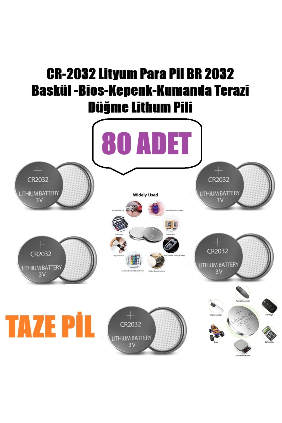 80 Adet Cr2032 Lityum Para Pil DR2032 Baskül-Bios-Kepenk-Kumanda Terazi Yuvarlak Düğme Lithum Pil