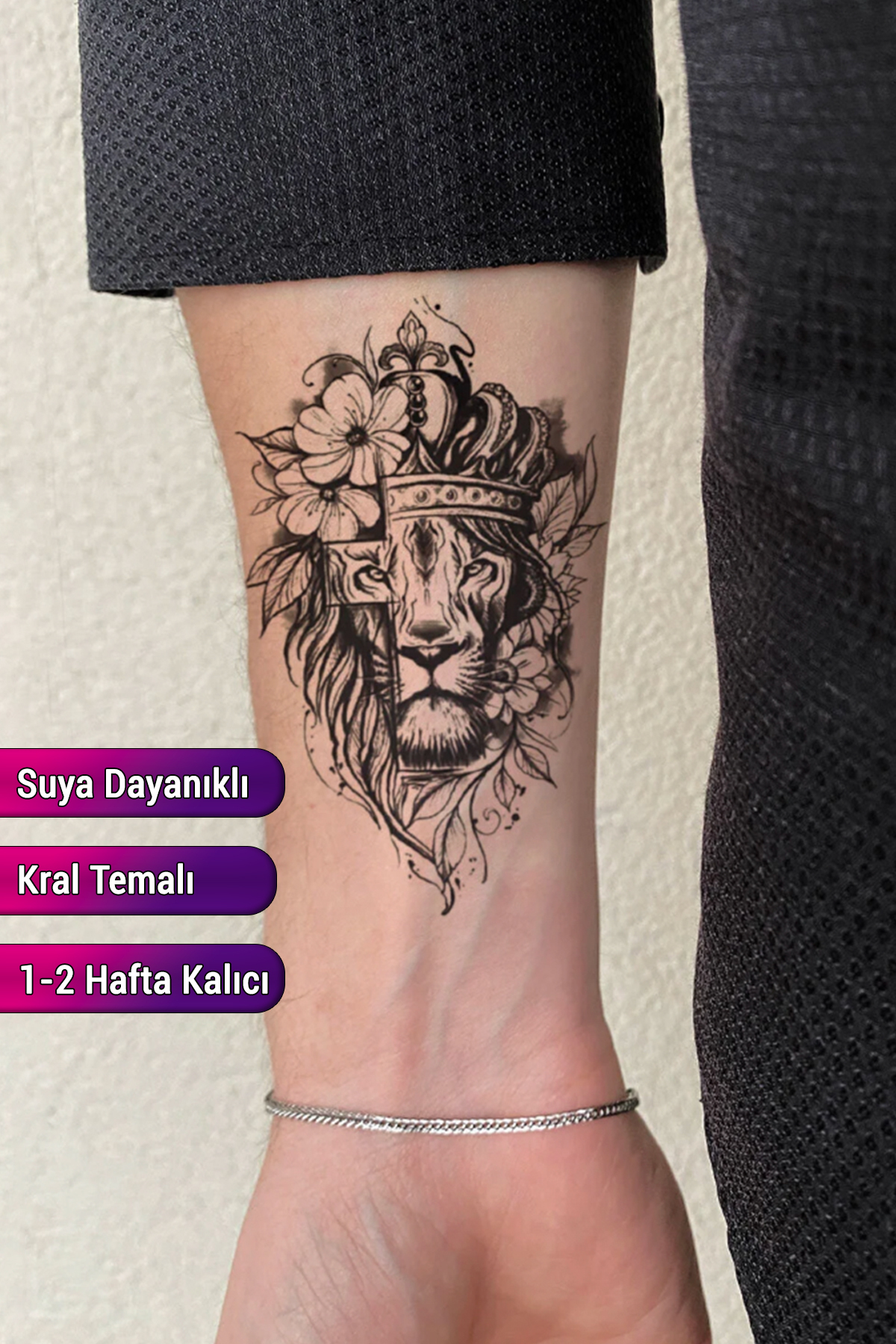 BiWini Aslan Geçici Dövme Tattoo Bilek Kol Bacak Göğüs Erkek Kadın