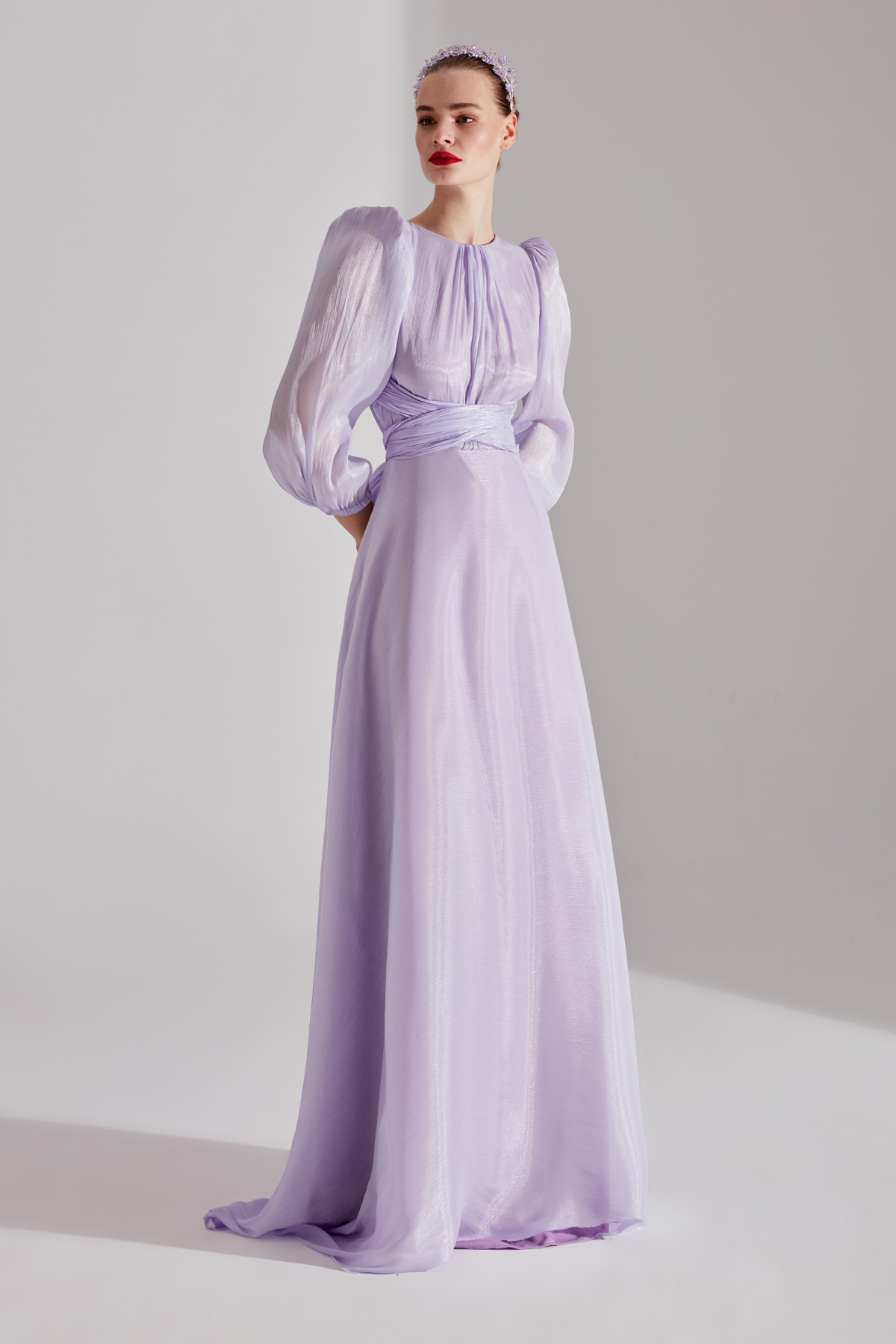 Betty & Sam Lilac Balloon Sleeve Flared Dress - POLINA- Trendyol