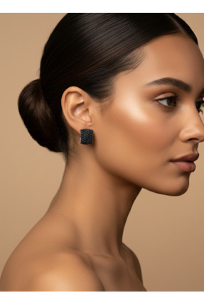 KESKİN GÜMÜŞ 925 Gümüş Siyah Hoop Tasarım Elegant Kadın Kıkırdak Gümüş Küpe D...