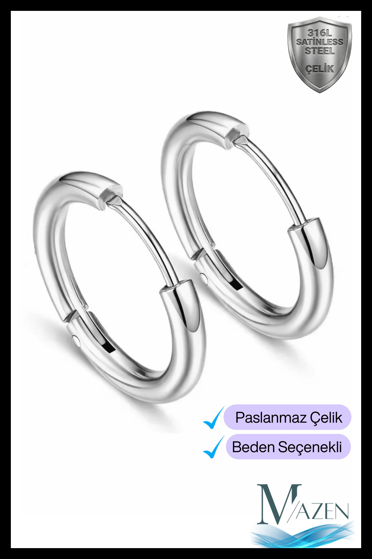 MAZEN Cerrahi Çelik Halka Küpe Bir Çift (Beden Seçiniz)