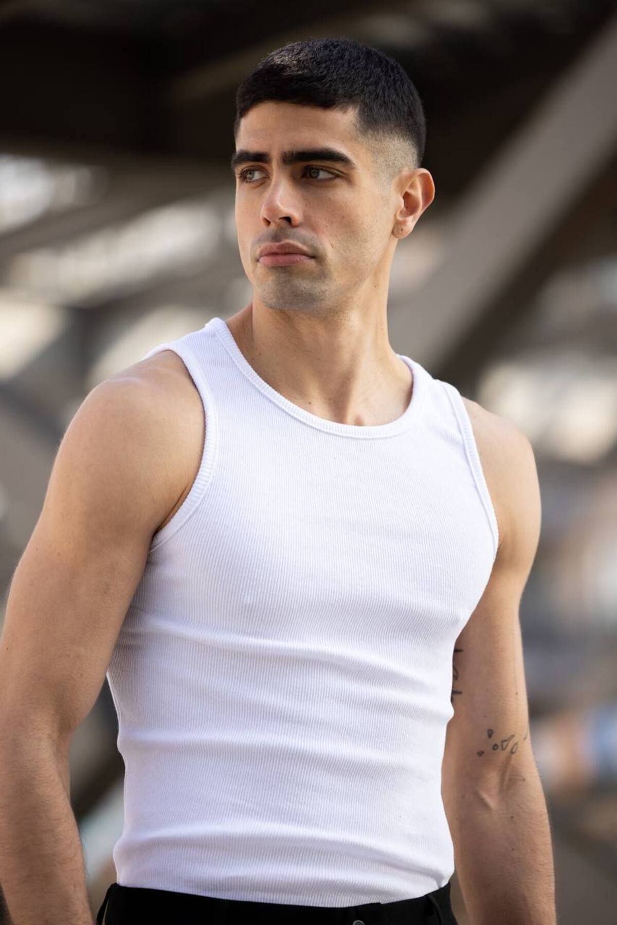 Riowela Erkek Halter Yaka Sporcu Likralı Pamuklu Atlet Siyah-beyaz 2’li Paket Erkek Tshirt görsel 3