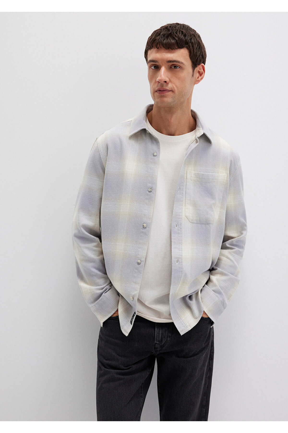 Mavi Erkek Gri M0211637-90847 Kareli Gömlek