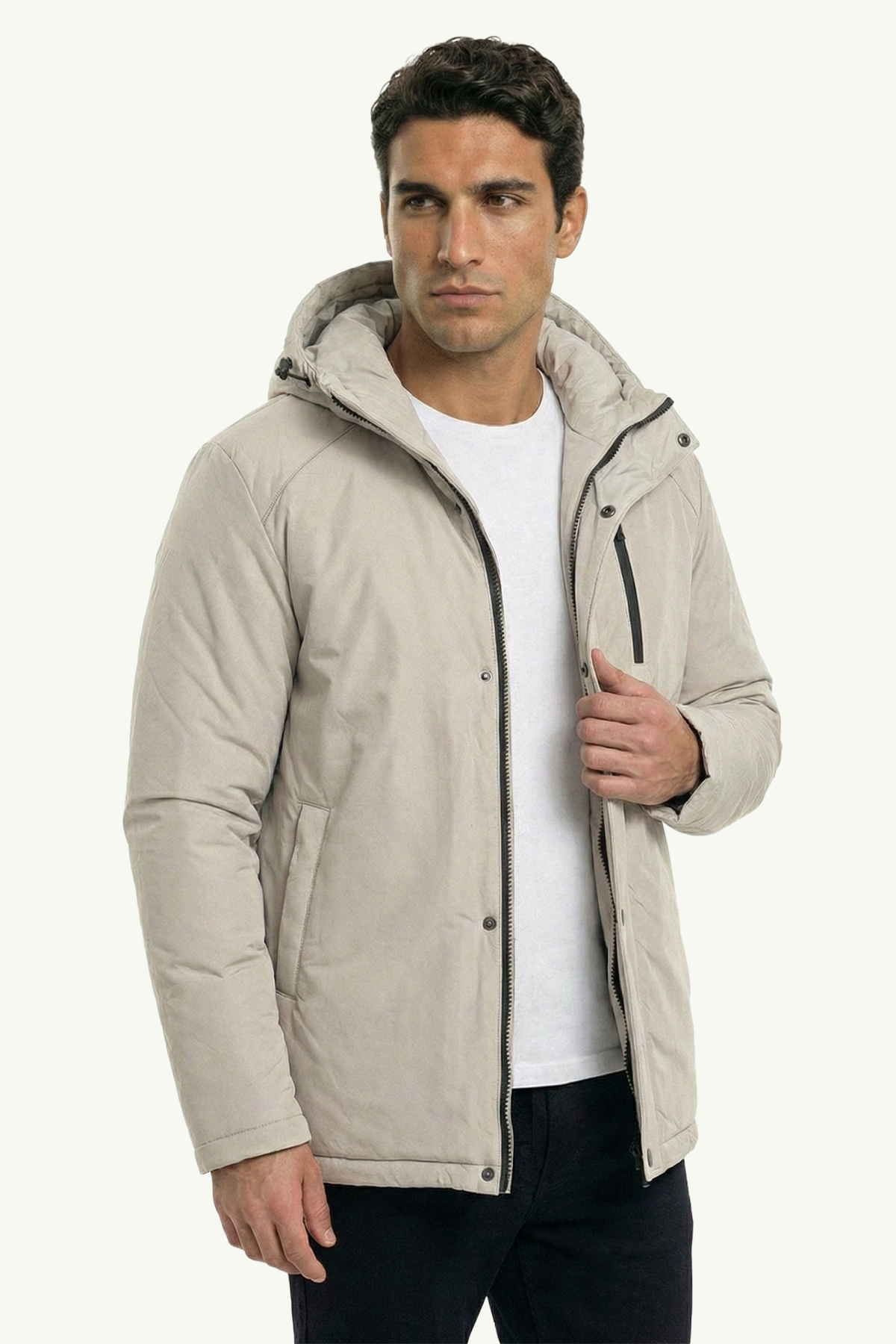 Erkek Kışlık Parka Sıcak Tutan Dolgu Kalın İç Astarlı Su İtici Rüzgar Geçirmez Kapüşonlu Parka Mont — بژ PA-170 — تصویر 4 از 6