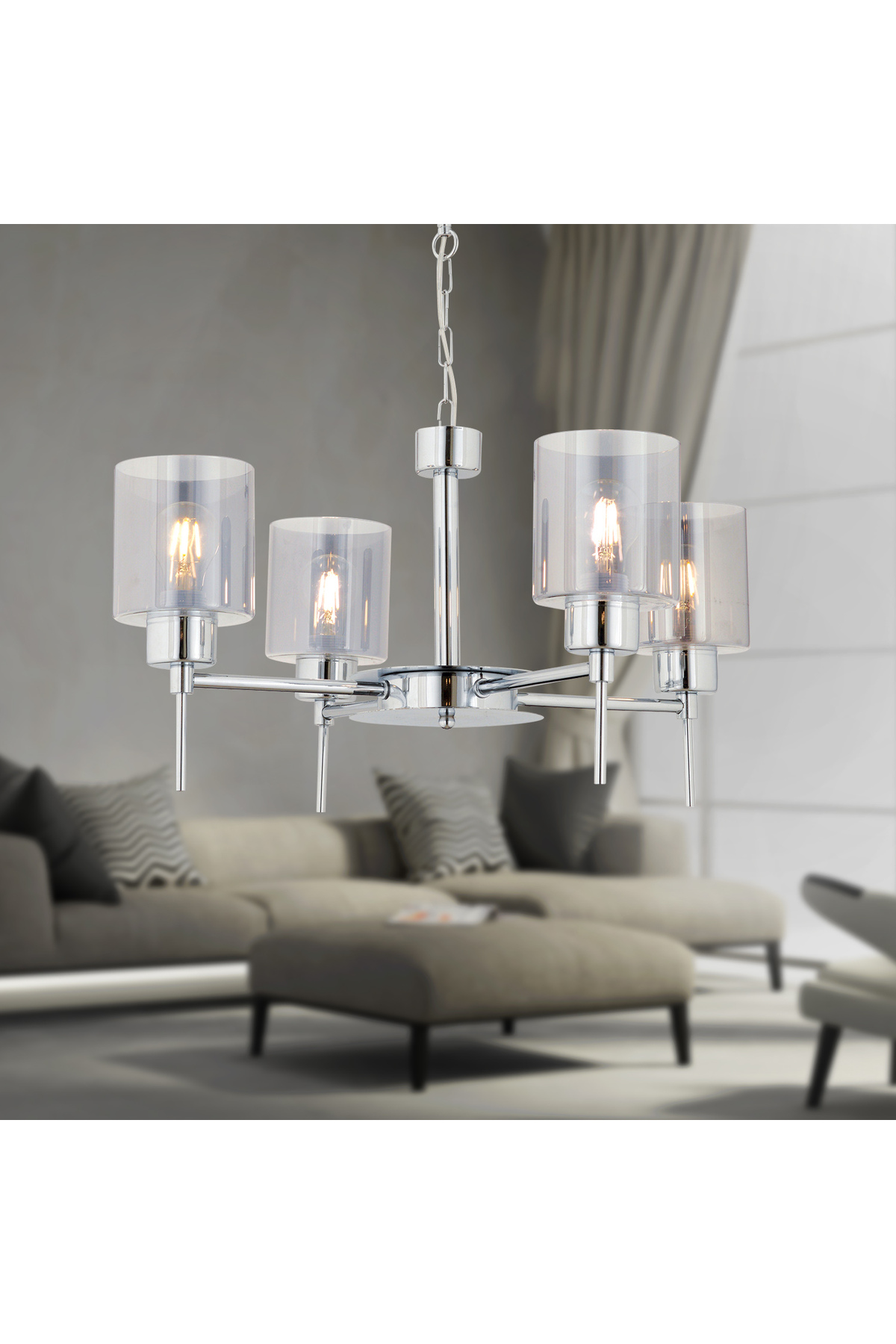 Cemre 4-Light Chrome Modern Bedroom Kitchen Living Room Chandelier