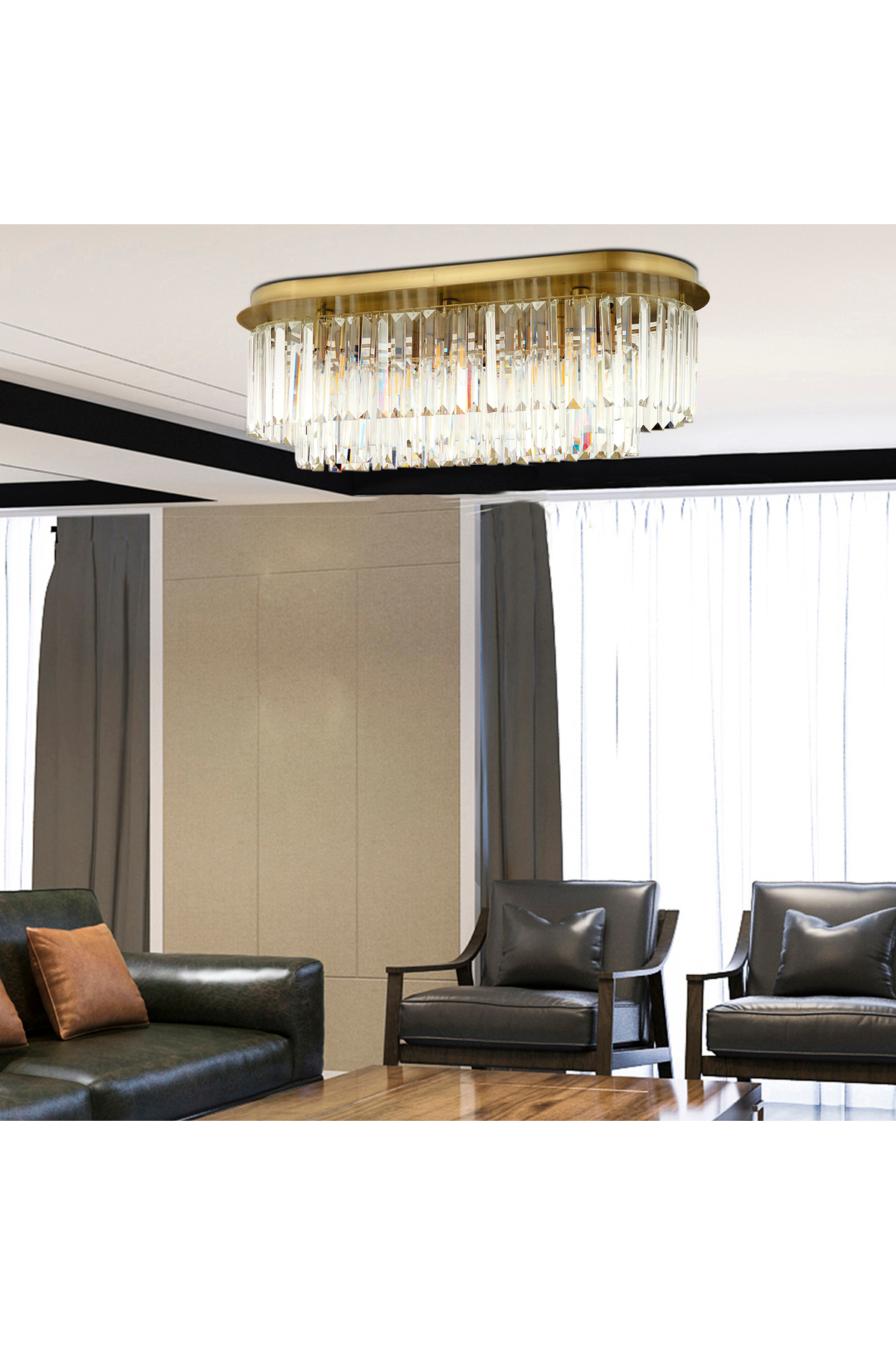 Nilüfer Dikdörtgen Eskitme Kristalli Taşlı Modern Tasarım Yemek Masa Üstü Kristal Salon Avize