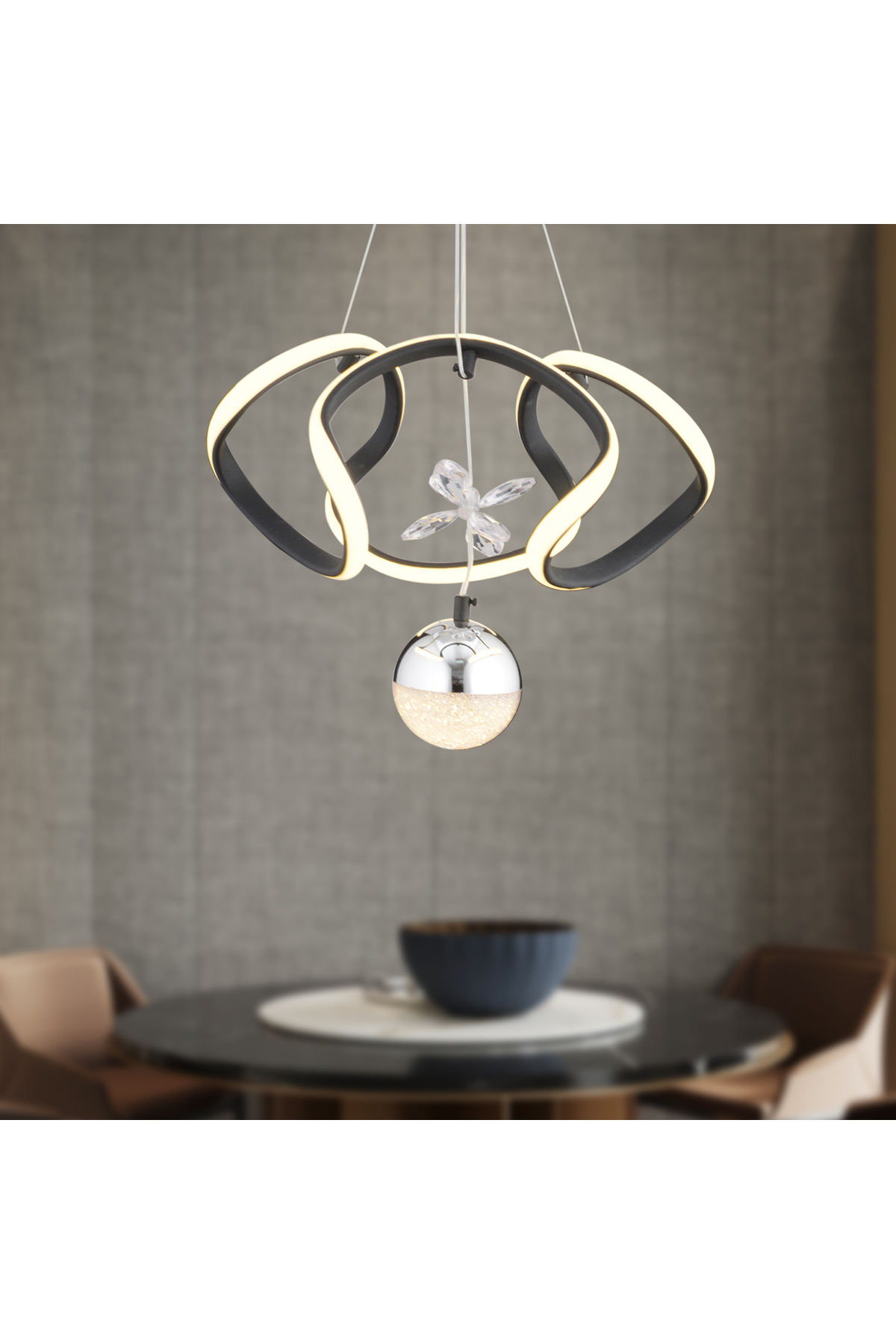 Apliqa Pelin Tekli Siyah Krom 3 Renkli 40 Watt Ledli Modern Oturma