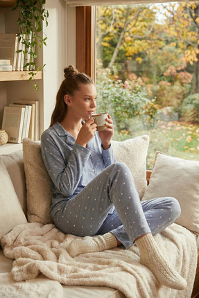 Lela Streç Standart Fit Düğmeli Pijama Takımı PİJAMA TAKIMI 60956601