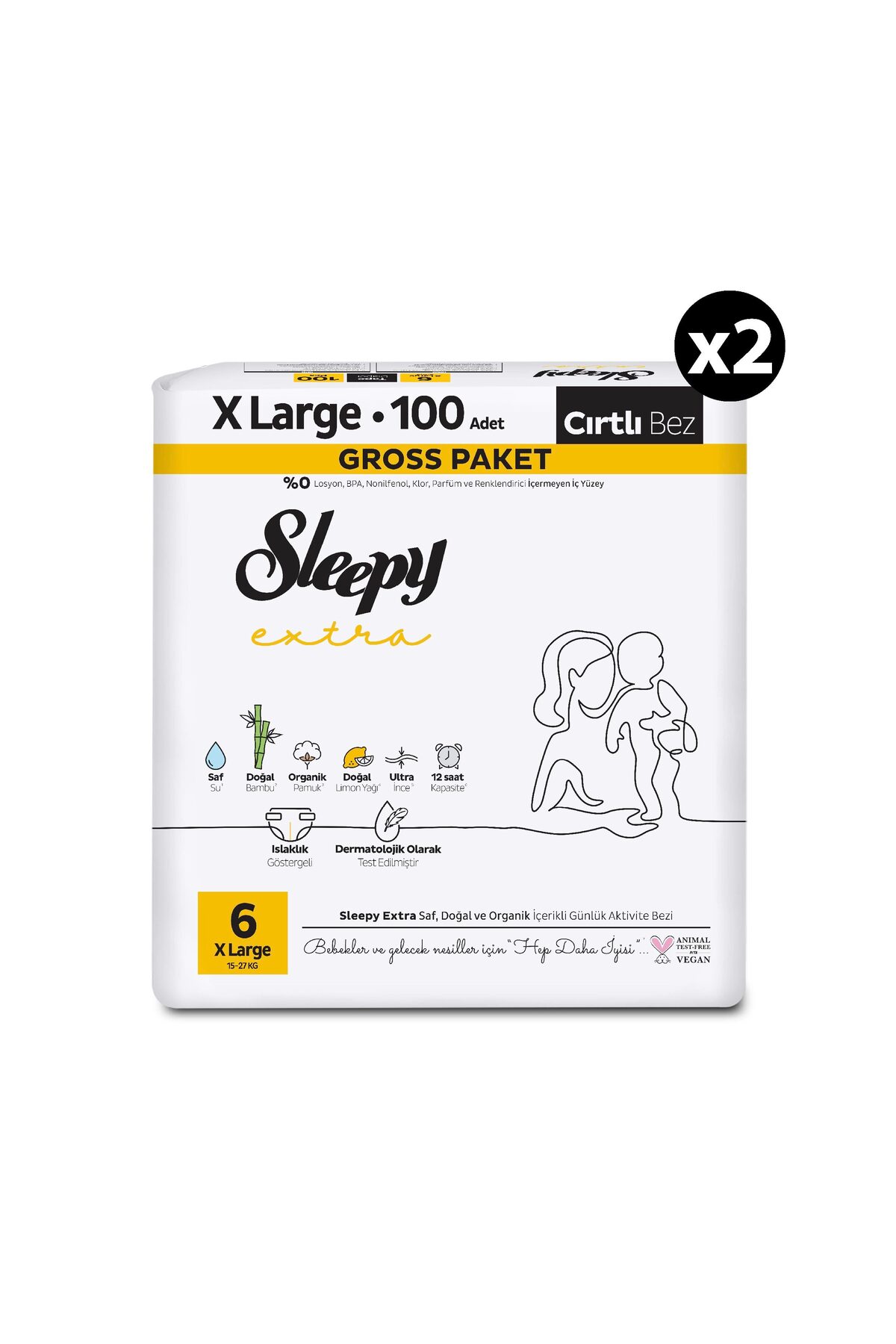 Sleepy Extra Günlük Aktivite Gross Paket Bebek Bezi 6 Numara Xlarge 200 Adet fotoğrafı 2 (önizleme)