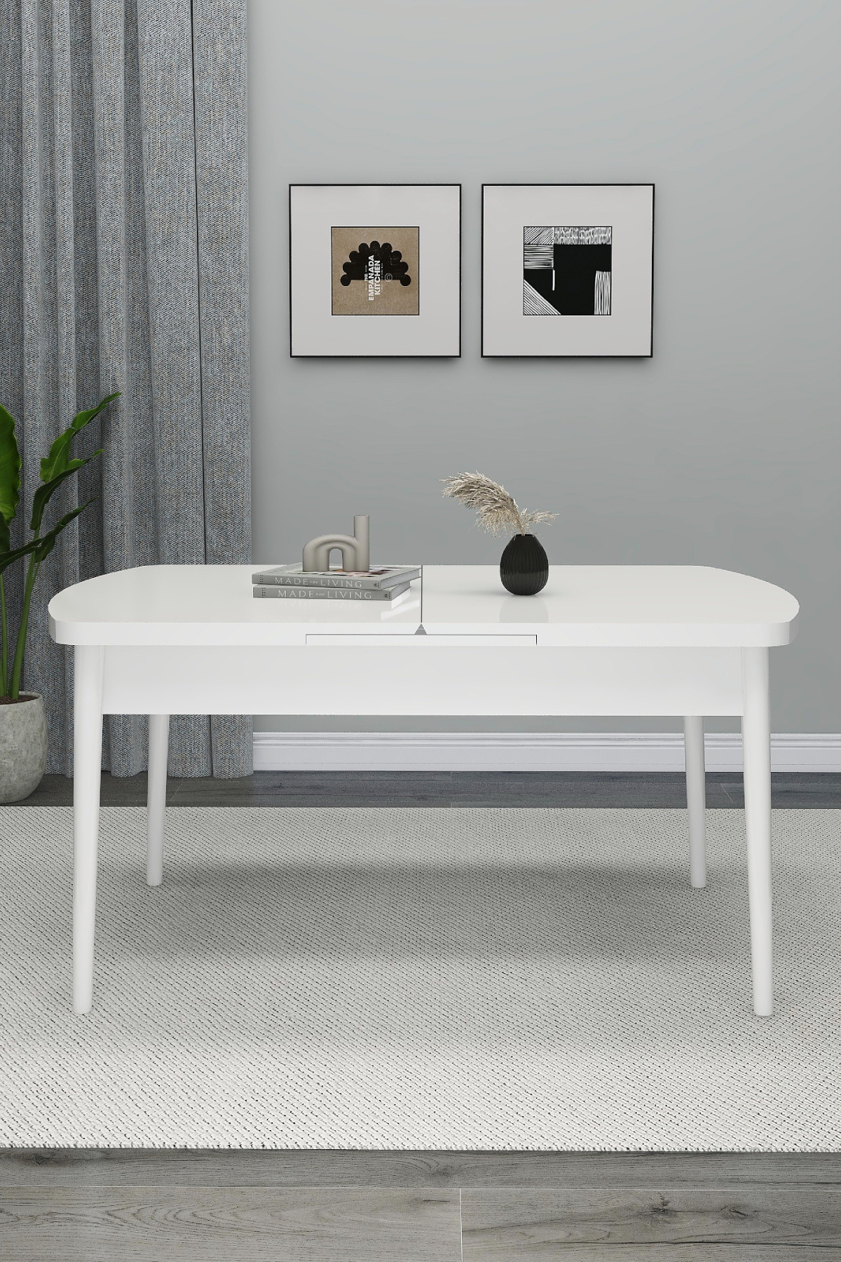 Dining Table Mdf White Kitchen Table with Wooden Metal Legs (REN Sersi White Mdf )