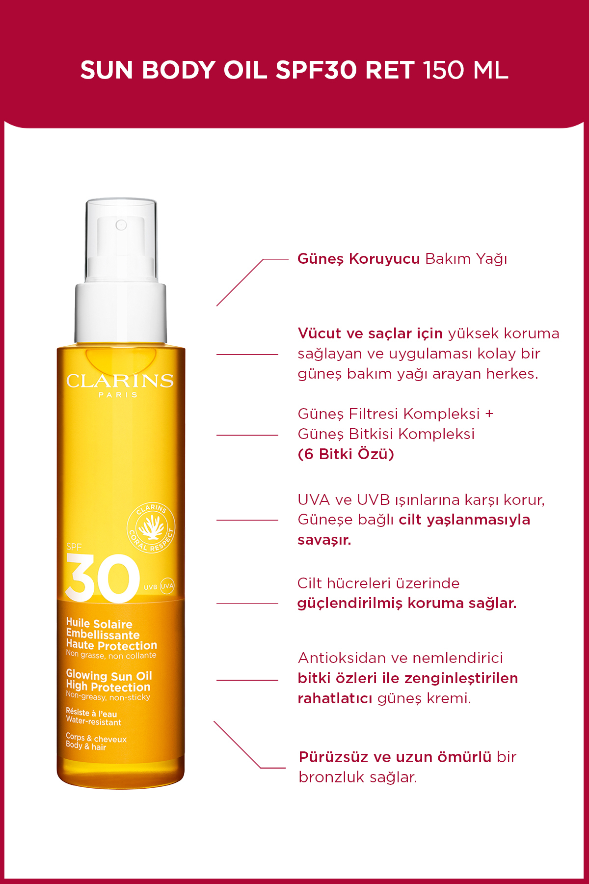 SUN BODY OIL SPF30 150ML - Güneş Koruyucu Vücut Yağı SPF 30 — 3666057217357 — تصویر 2 از 2