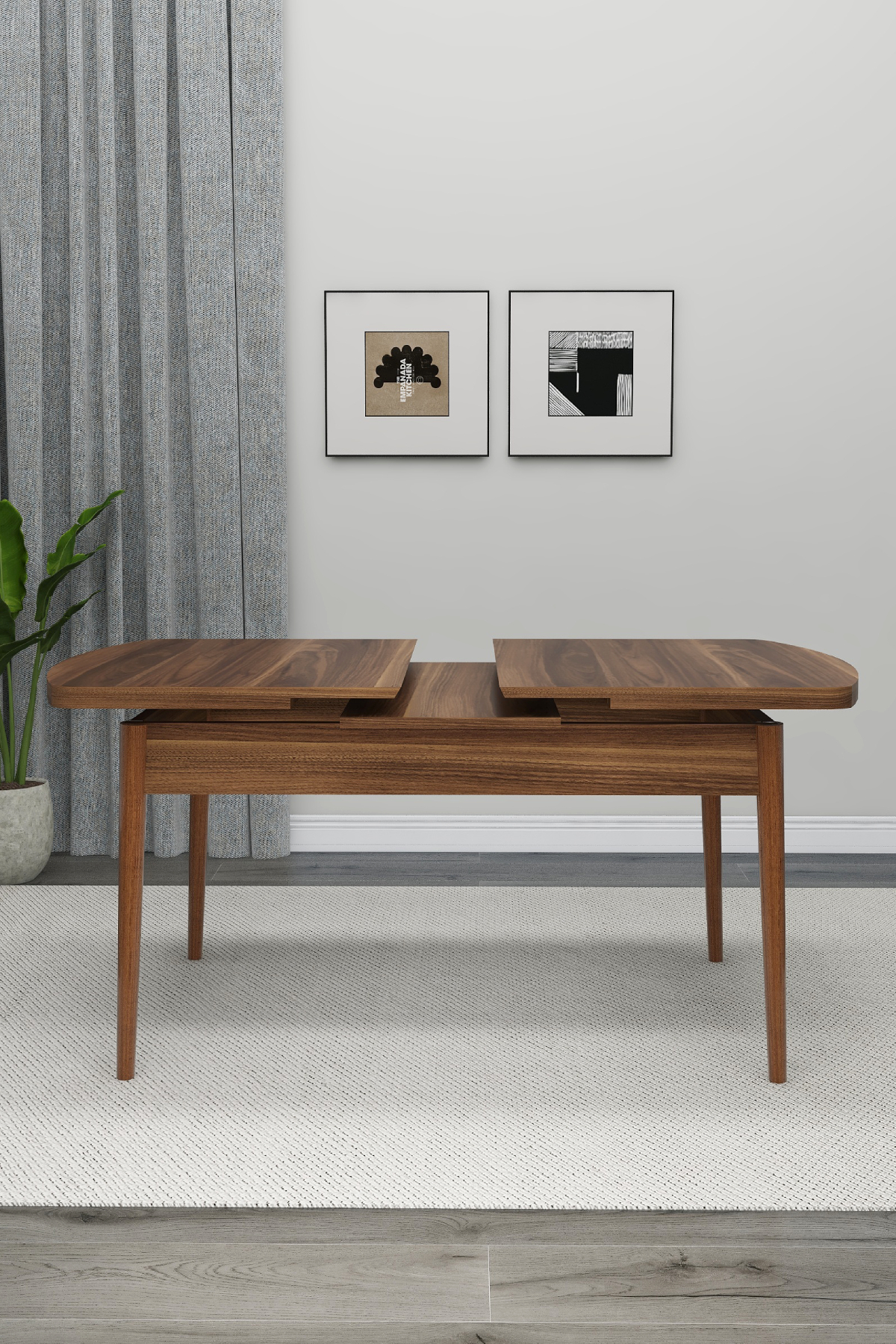 Mutlu Series Dining Table Openable Table for 6 People Wooden Leg(Erciyes Walnut)
