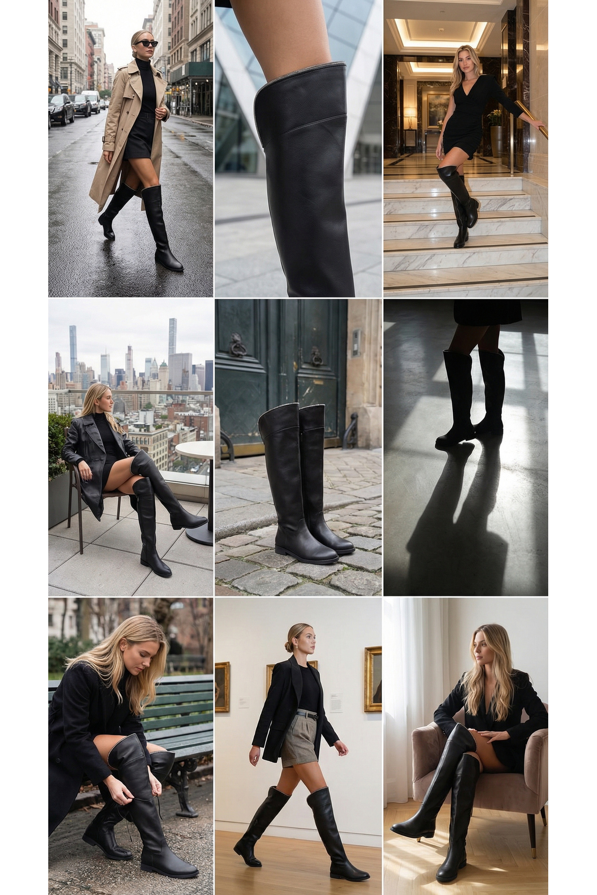 Ayakkabı Delisiyim  Siyah Deri Binici Diz Üstü Kadın Çizme | Kısa Topuklu Kaymaz Taban | Taşlı & Fermuarlı Bihter - Görsel 4