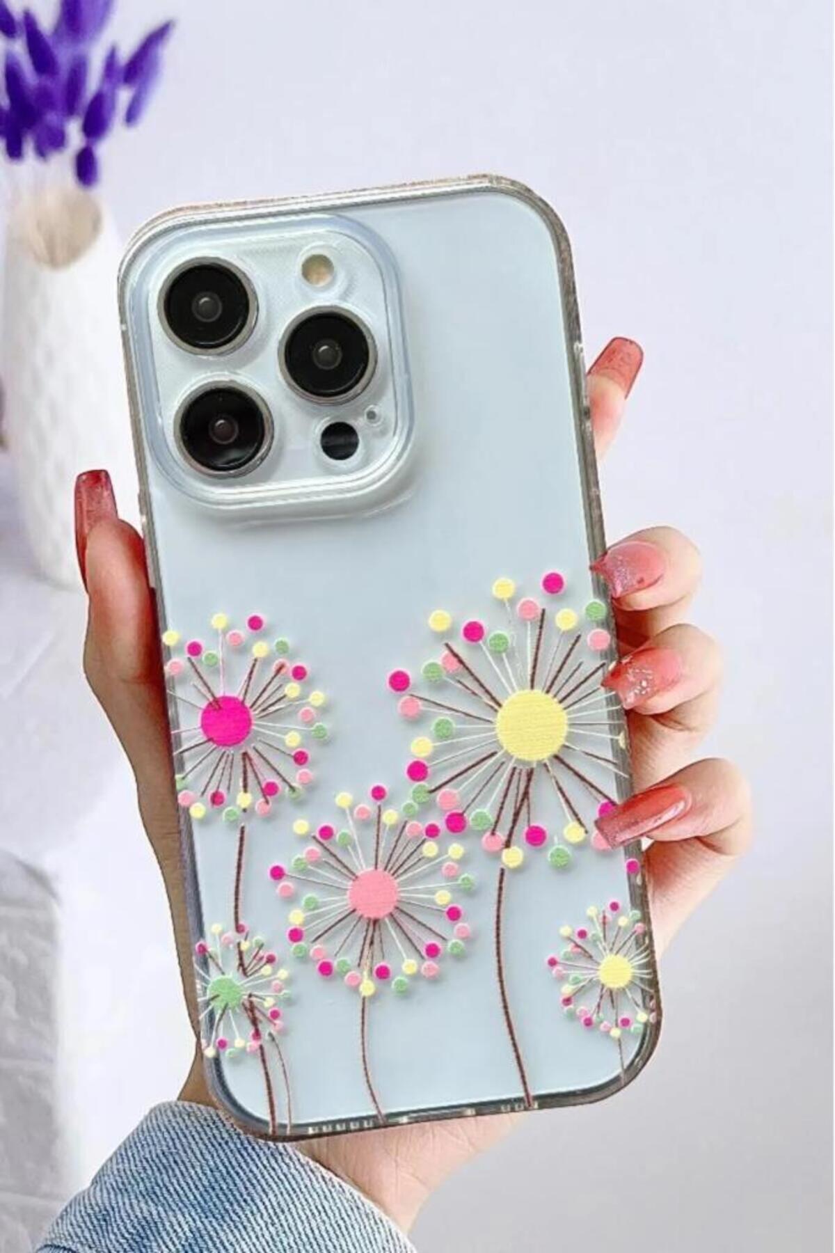 Iphone 14 Pro Max Case Transparent Silicone Case with Sweet Flowers Pattern