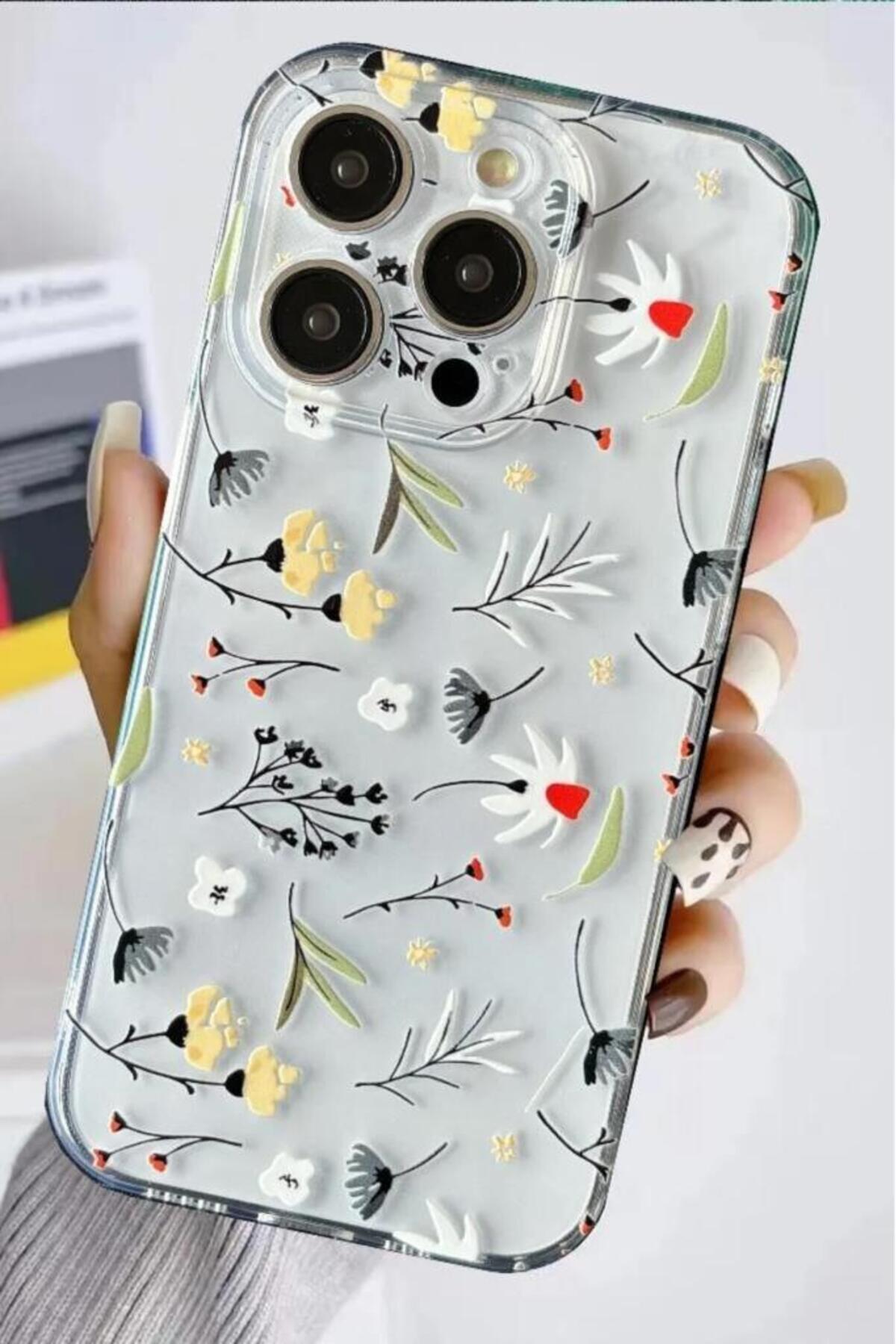 Iphone 14 Pro Max Case Transparent Silicone Case with Sweet Flowers Pattern