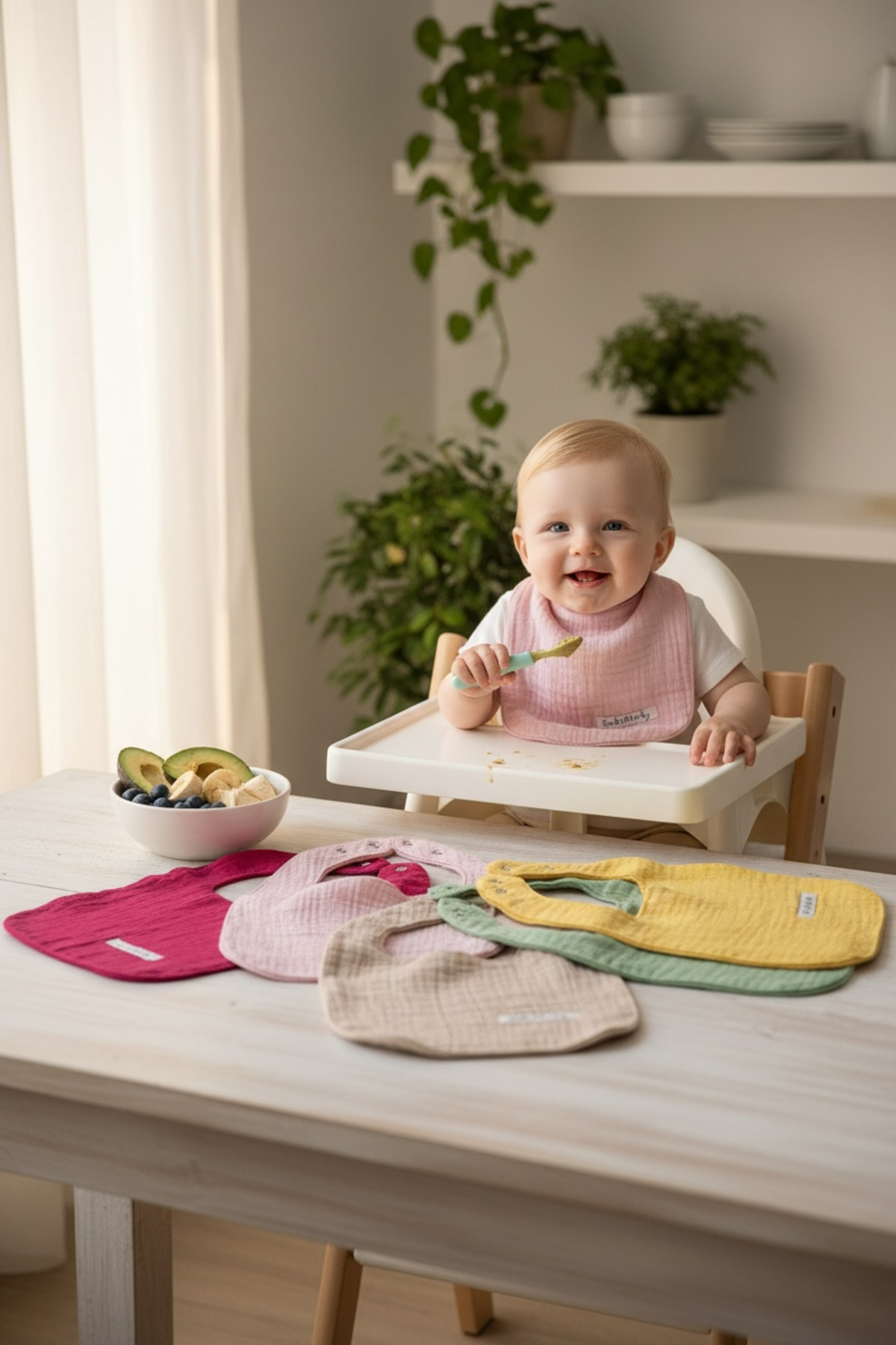 Enhitbaby 5'li Sıvı Geçirmez Çift Kat Müslin Mama Ve Salya Önlüğü, %100 Pamuk Alezli fotoğrafı 3 (önizleme)