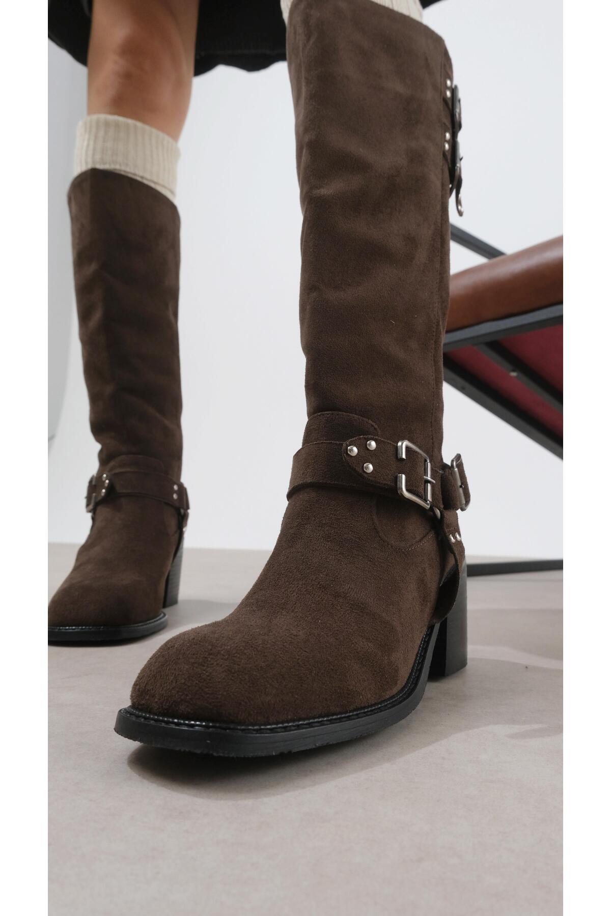 Mio Gusto Willow Kahverengi Küt Burun Biker Çizme görsel 3