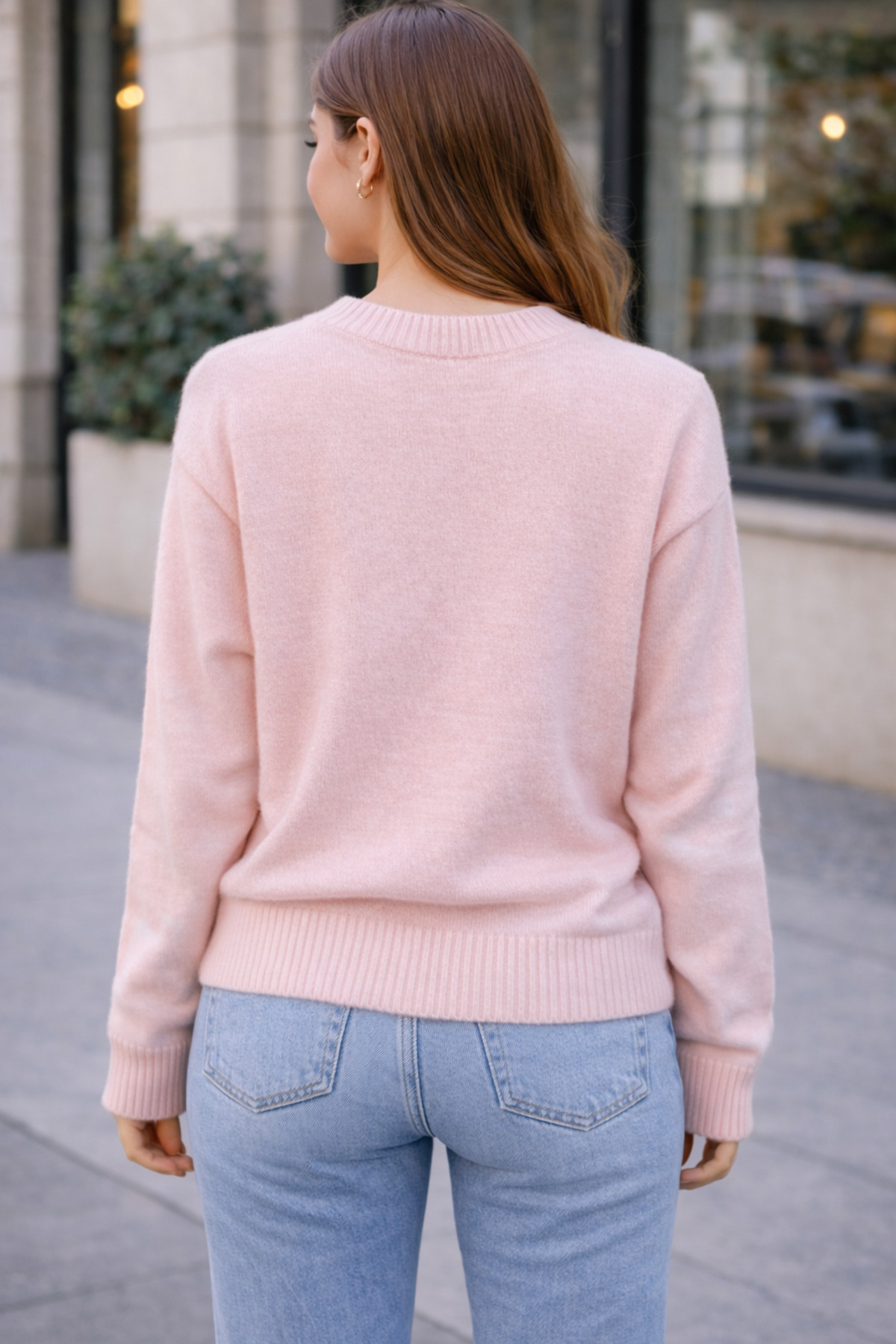 RTD&VLD  Kadın Vita-260 Maviş Bisiklet Yaka Basic Triko Kazak Pembe - Görsel 2